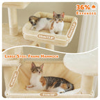 PAWZ Road 72-81 Inches Large Cat Tree, Tall Cat Tower with Large Mental Hammock for Indoor Cats Adults,7 Sisal-Covered Scratching Posts, 2 Padded Perches, Condos, and Basket