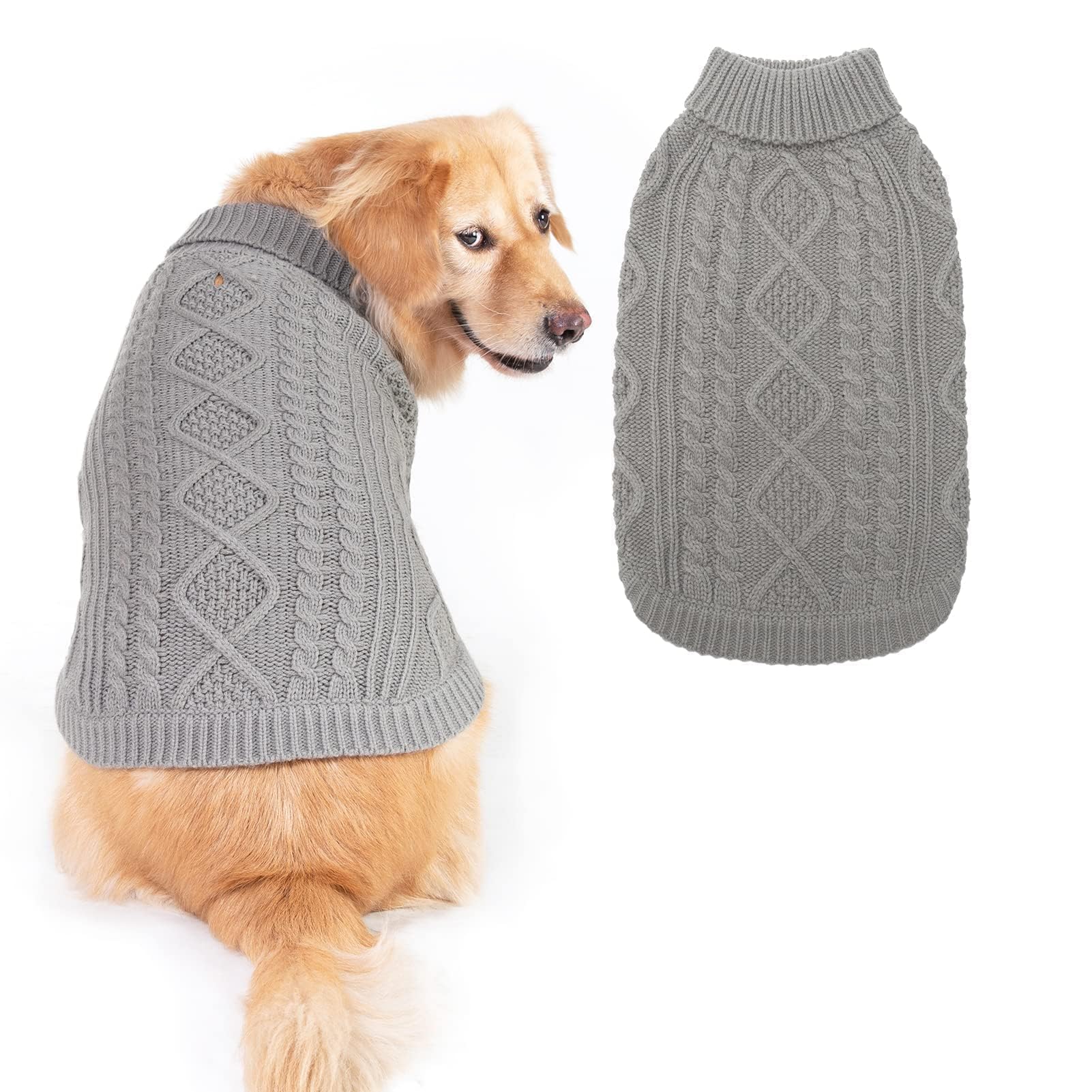 Suéter Tejido Térmico con Cuello Alto para Perros — Jersey Clásico de Punto Cable Cálido para Cachorros y Gatos Pequeños, Medianos y Grandes