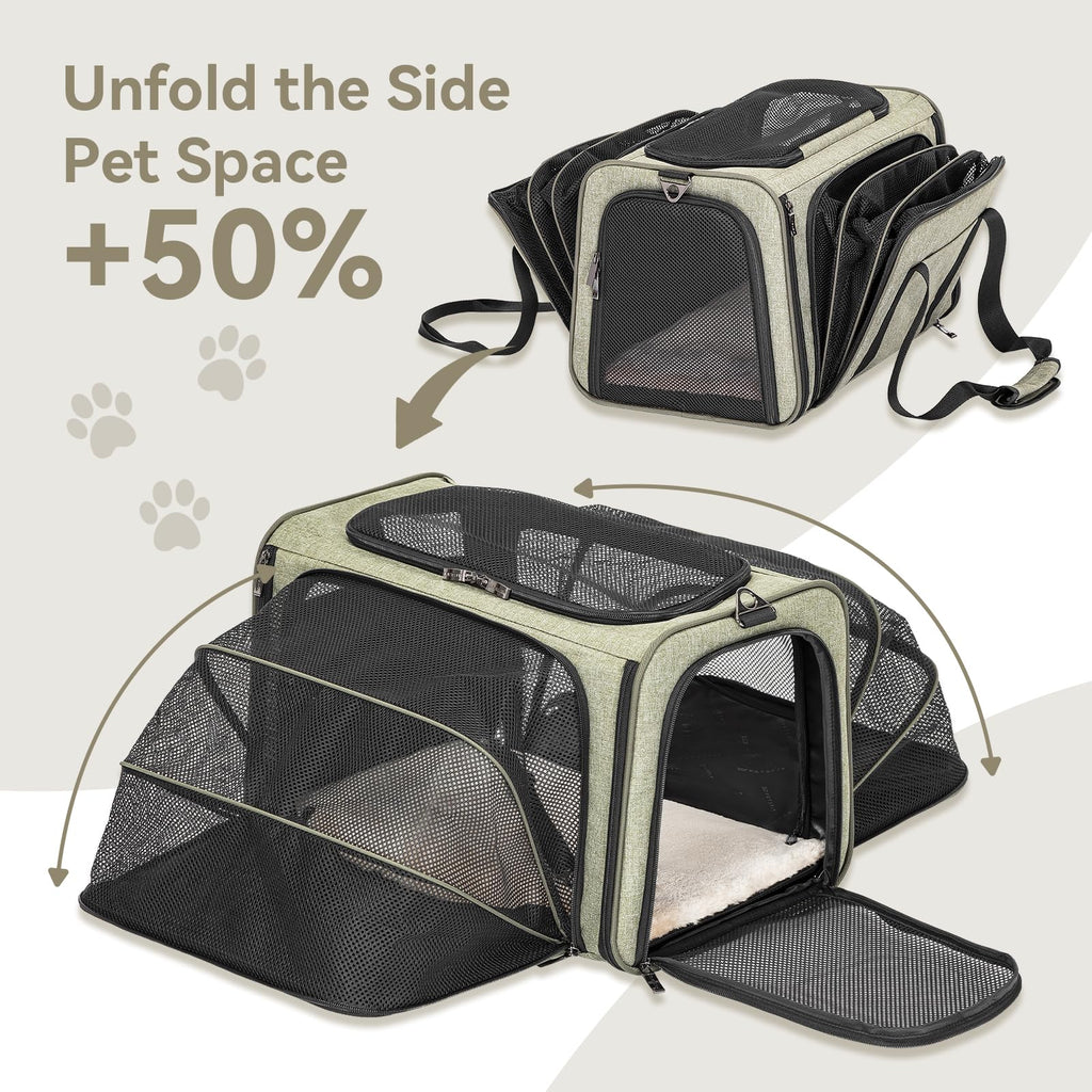 Petsfit — Transportadora Expandible para Gatos y Perros Pequeños, Aprobada por Aerolíneas, Plegable, Lavable y a Prueba de Escapes con 2 Paneles de Expansión