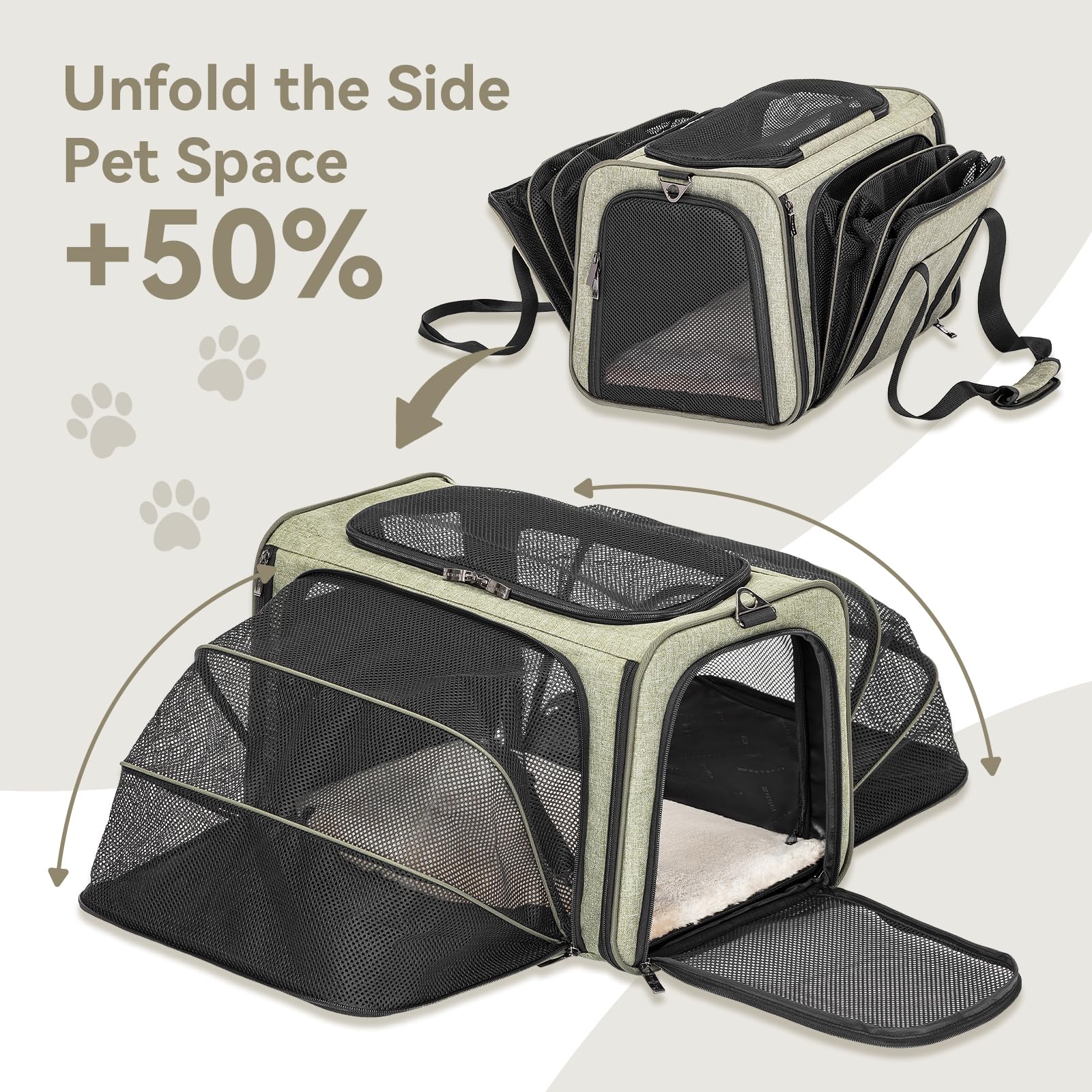 Petsfit — Transportadora Expandible para Gatos y Perros Pequeños, Aprobada por Aerolíneas, Plegable, Lavable y a Prueba de Escapes con 2 Paneles de Expansión