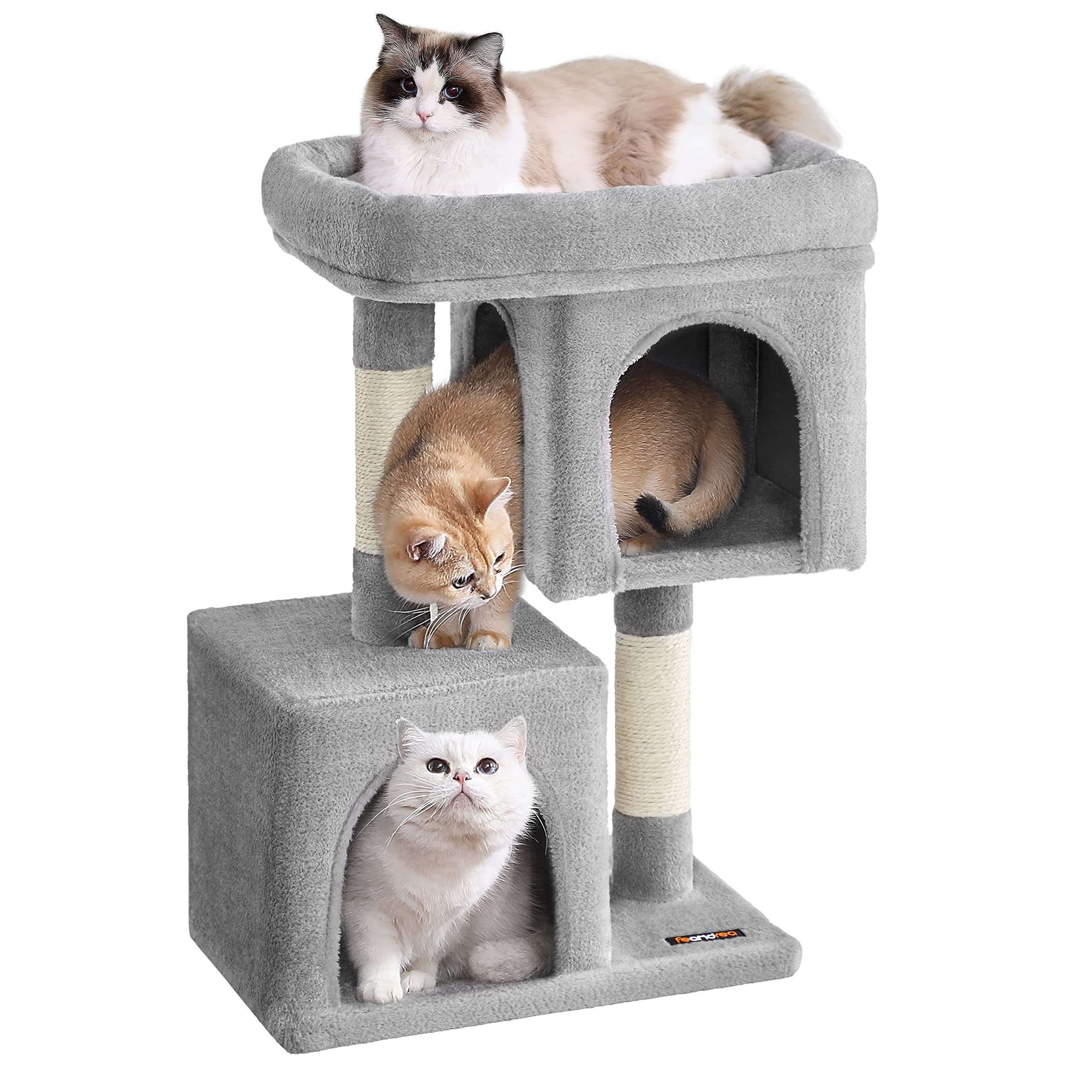Feandrea — Torre Rascador para Gatos con Condo, Perchas y Postes de Sisal