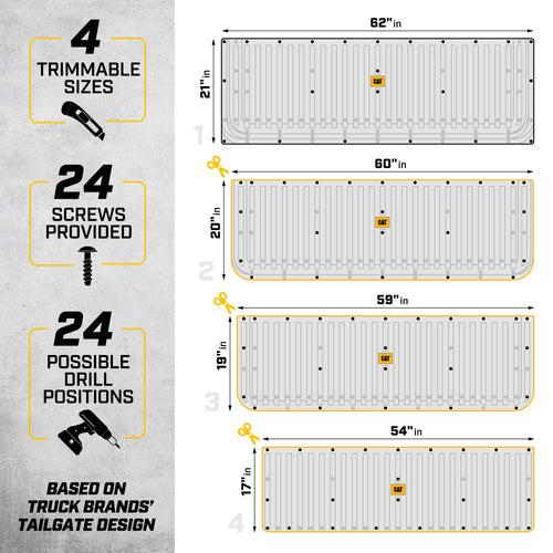 CAT Caterpillar — Tapete Protector de Compuerta Trasera para Camioneta Pick-Up, Hule Ultra Resistente de Alto Rendimiento, Universal Recortable 62" x 21" (CAMT-1509), Negro