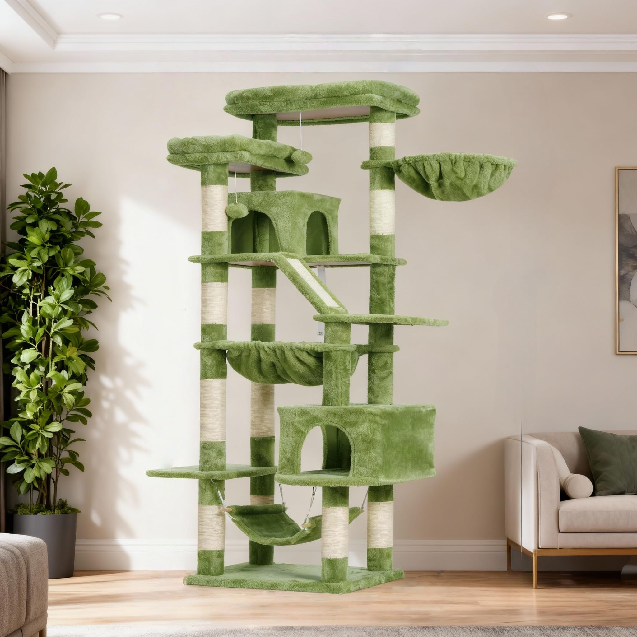Heybly Torre para Gatos Grandes — Árbol Multinivel con Perchas Anchas, Cueva y Tablero Rascador para Gatos de hasta 9 kg