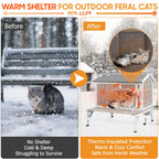 PetsCosset — Casa para Gatos de Madera de Dos Pisos con Techo Impermeable Abatible y Puertas de Escape para Uso Exterior e Interior