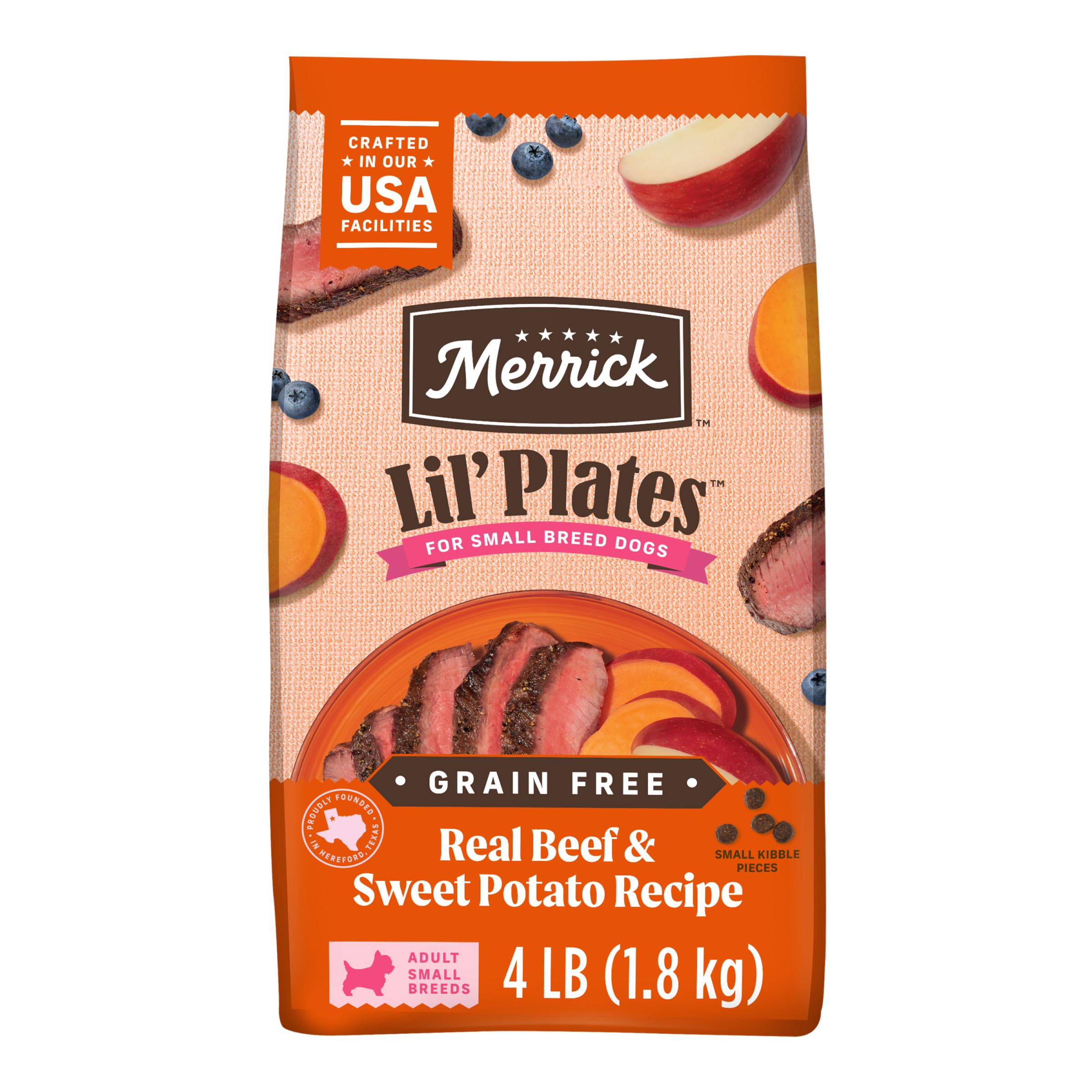 Merrick Lil' Plates — Croquetas Premium Sin Granos con Res y Camote para Perros Pequeños