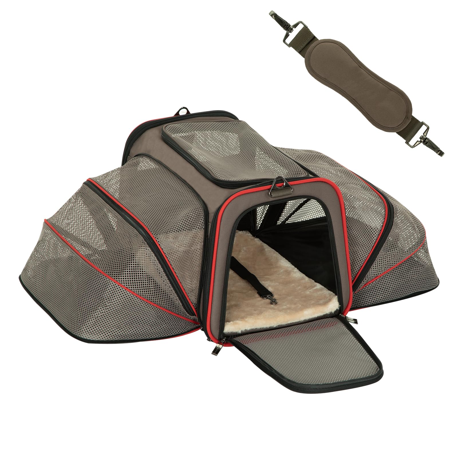 Petsfit — Transportadora Expandible para Gatos y Perros Pequeños, Aprobada por Aerolíneas, Plegable, Lavable y a Prueba de Escapes con 2 Paneles de Expansión