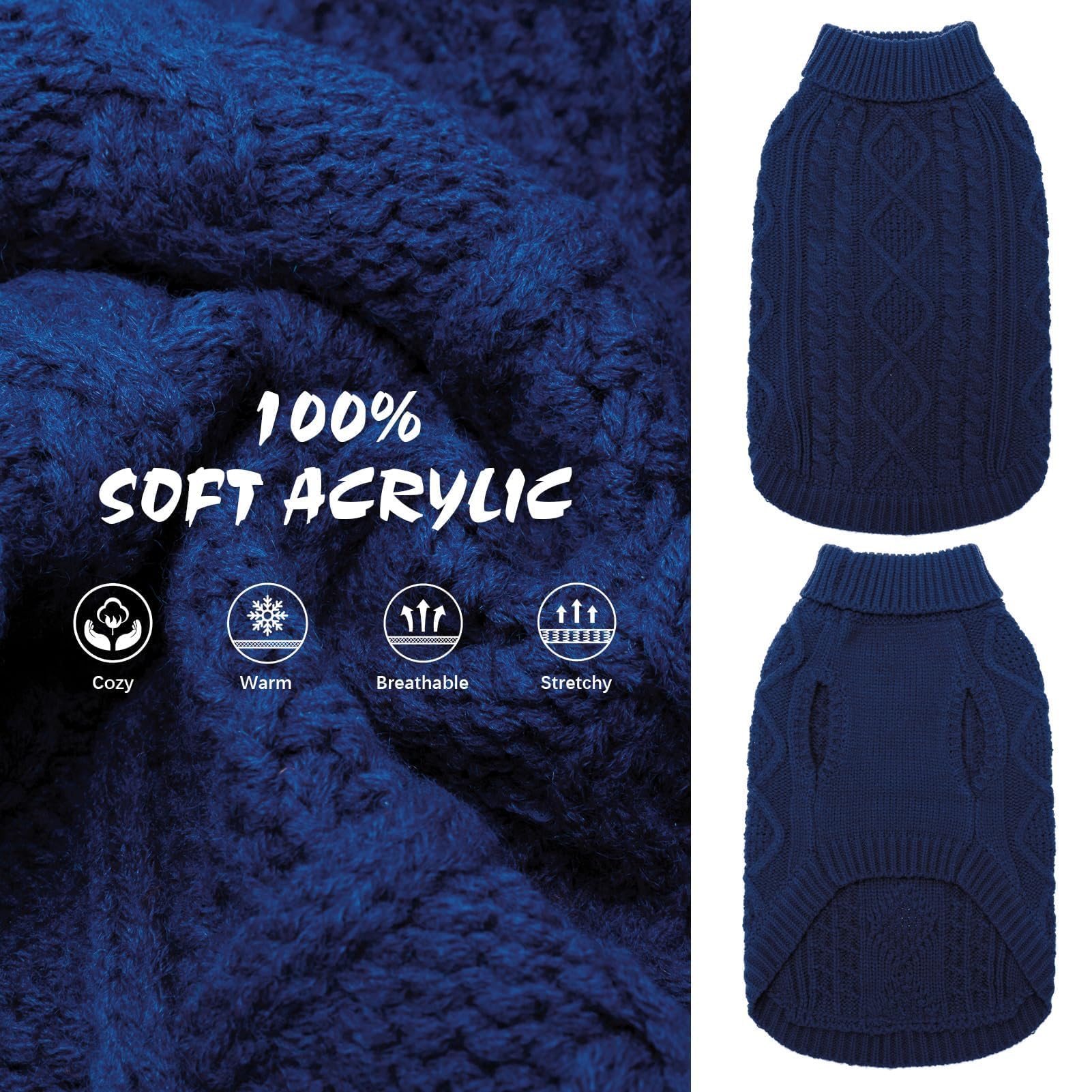 Suéter Tejido Térmico con Cuello Alto para Perros — Jersey Clásico de Punto Cable Cálido para Cachorros y Gatos Pequeños, Medianos y Grandes