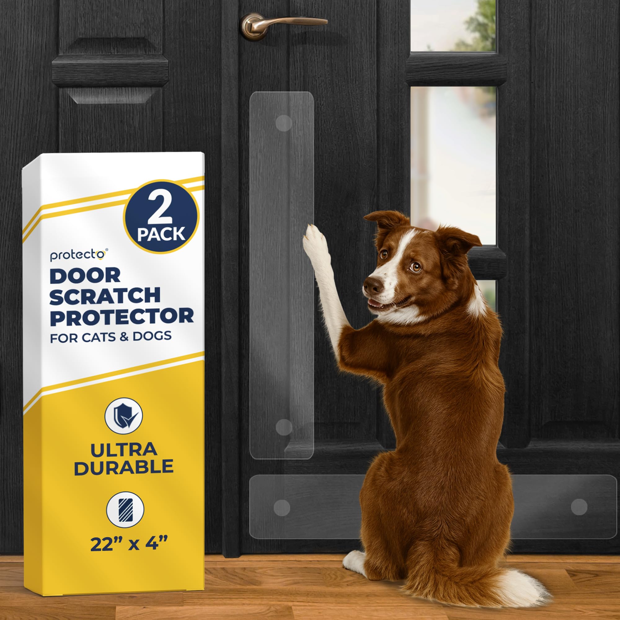 PROTECTO Heavy Duty Door Protector from Dog Scratching, Clear Door Scratch Protector, Easy & Quick to Install on Window, Wall, Screen & Sliding Doors, Cat Scratch Guard for Indoors Outdoors