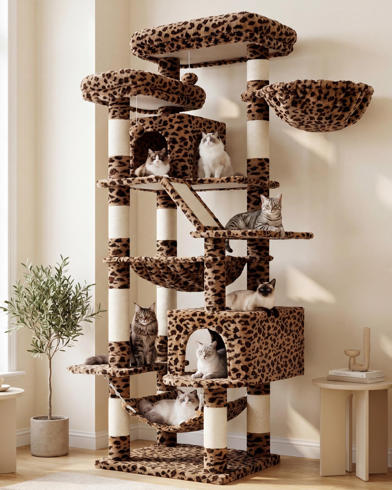 Heybly Torre para Gatos Grandes — Árbol Multinivel con Perchas Anchas, Cueva y Tablero Rascador para Gatos de hasta 9 kg