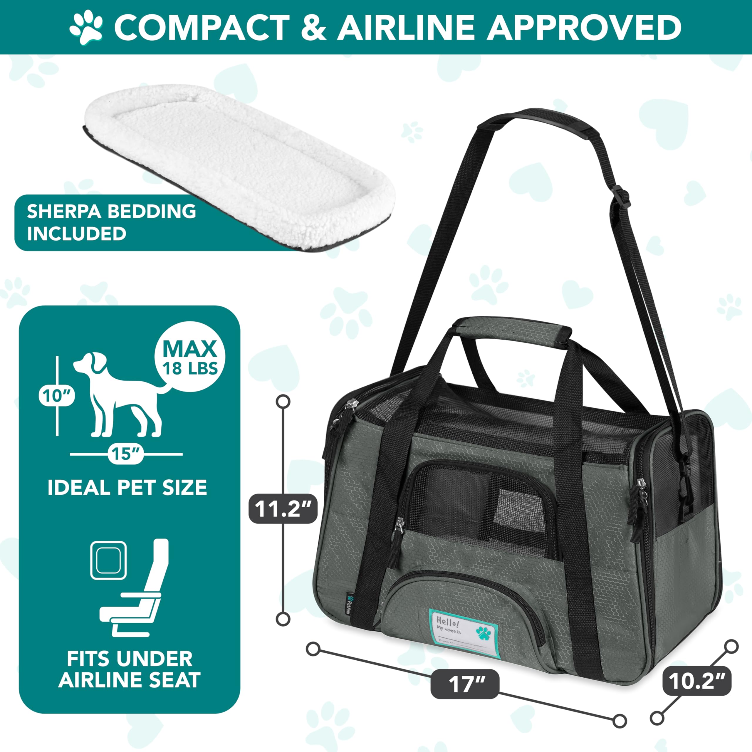 PetAmi — Transportadora de Viaje Aprobada por Aerolíneas con Cama Sherpa para Gatos y Perros Pequeños