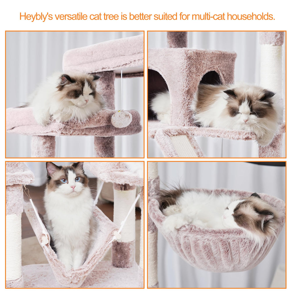 Heybly Torre para Gatos Grandes — Árbol Multinivel con Perchas Anchas, Cueva y Tablero Rascador para Gatos de hasta 9 kg