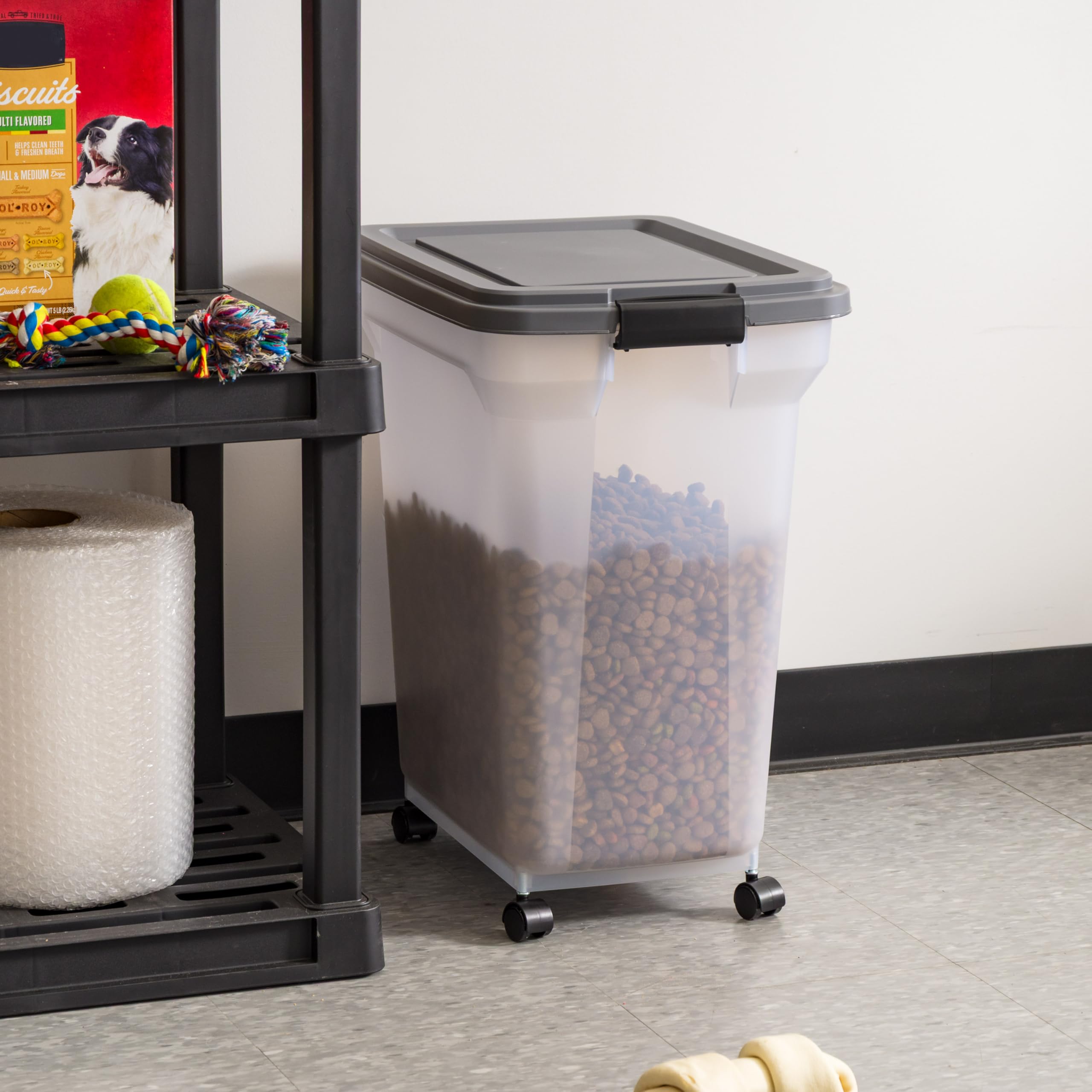 IRIS USA WeatherPro — Contenedor Hermético para Almacenamiento de Alimento con Ruedas para Perros, Gatos y Aves