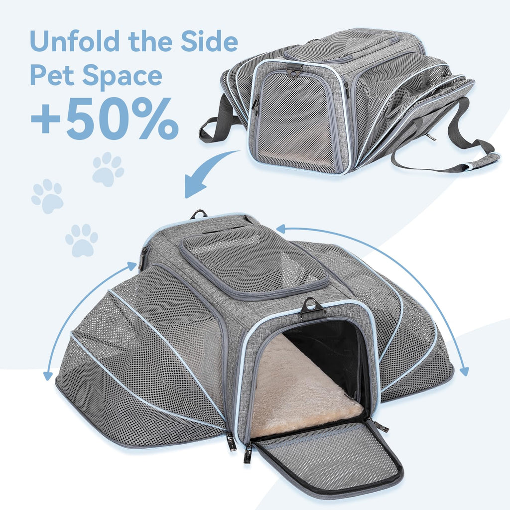 Petsfit — Transportadora Expandible para Gatos y Perros Pequeños, Aprobada por Aerolíneas, Plegable, Lavable y a Prueba de Escapes con 2 Paneles de Expansión