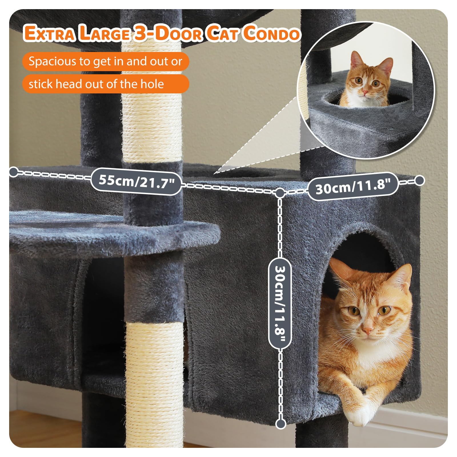 PAWZ Road 72-81 Inches Large Cat Tree, Tall Cat Tower with Large Mental Hammock for Indoor Cats Adults,7 Sisal-Covered Scratching Posts, 2 Padded Perches, Condos, and Basket