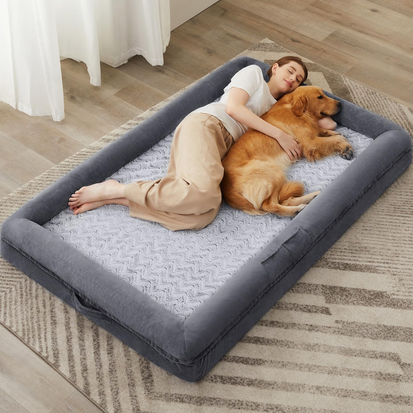 WNPETHOME — Cama Ortopédica Sofá para Perro XL con Cubierta Extraíble Impermeable y Bordes Acolchados