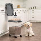 IRIS USA — Contenedor Hermético para Alimento de Perro y Gato, Combo 30 lbs y 11 lbs, Apilable con Ruedas y Taza Medidora de 2 Tazas