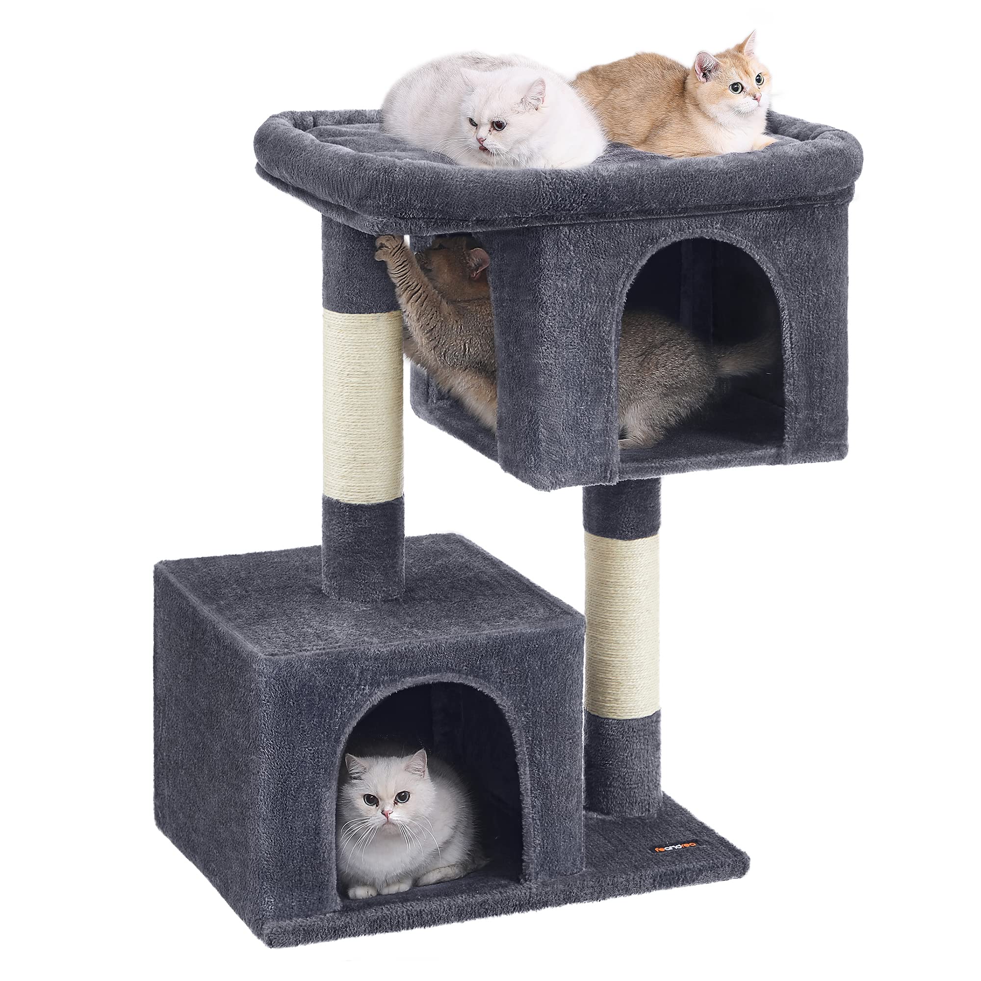 Feandrea — Torre Rascador para Gatos con Condo, Perchas y Postes de Sisal