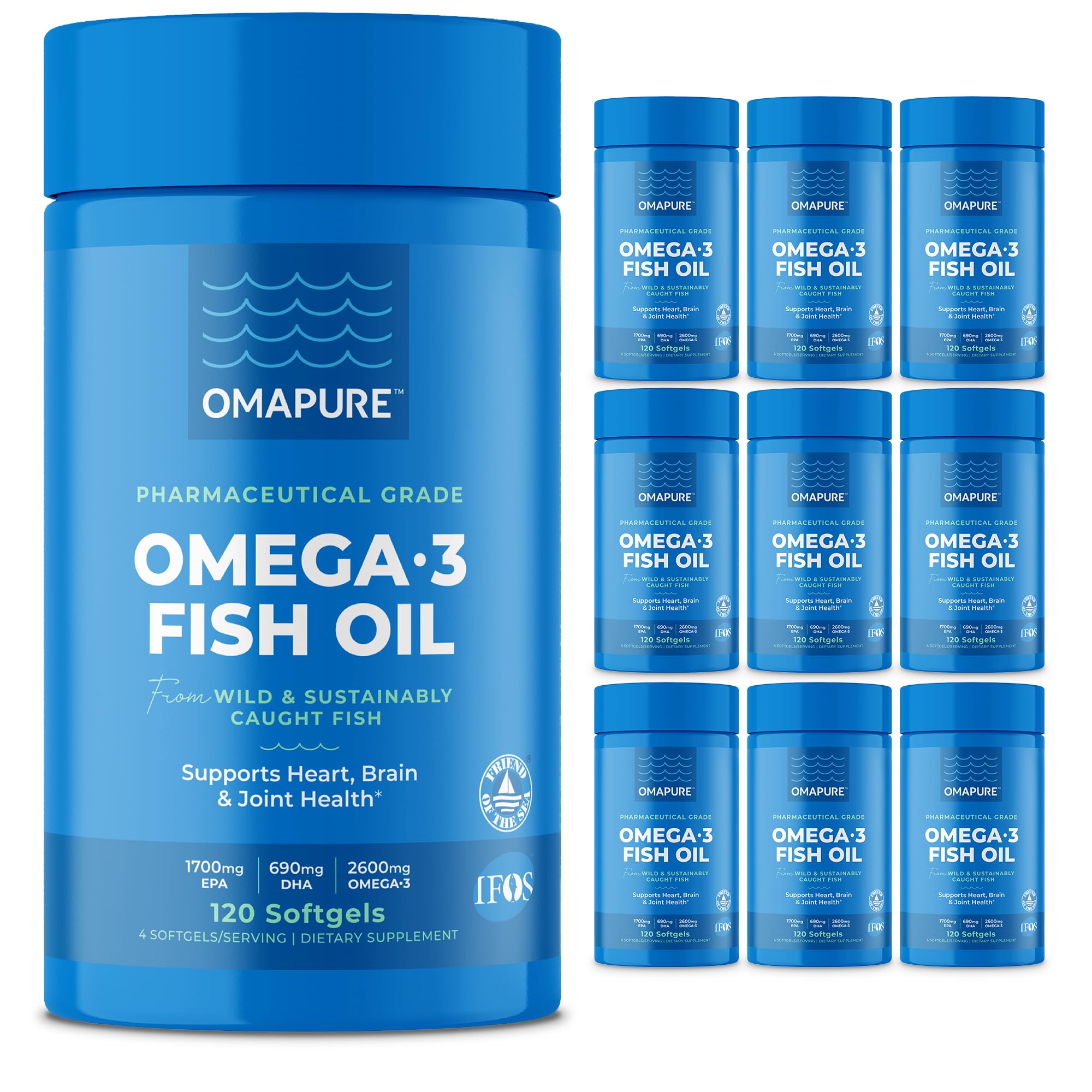 OMAPURE Aceite de Pescado Omega-3 Grado Farmacéutico — Suplemento Nutricional Certificado IFOS 5 Estrellas para Perros y Gatos