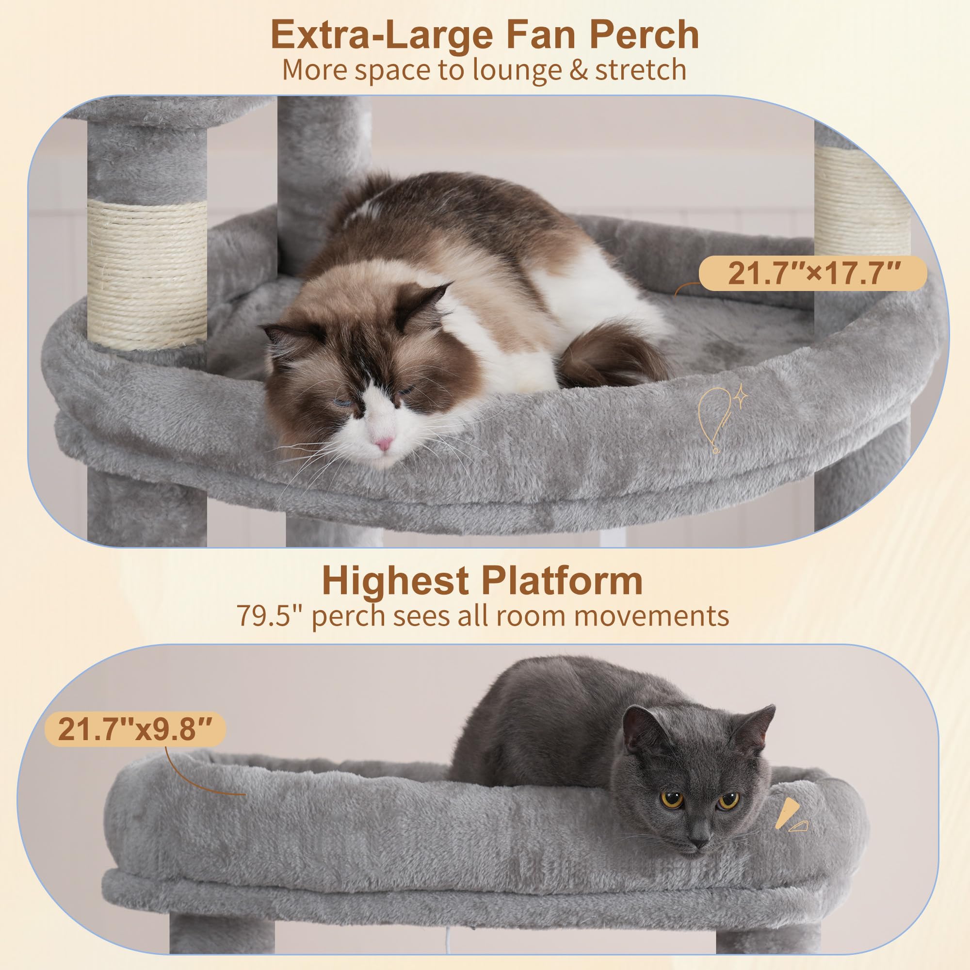Heybly Torre para Gatos Grandes — Árbol Multinivel con Perchas Anchas, Cueva y Tablero Rascador para Gatos de hasta 9 kg