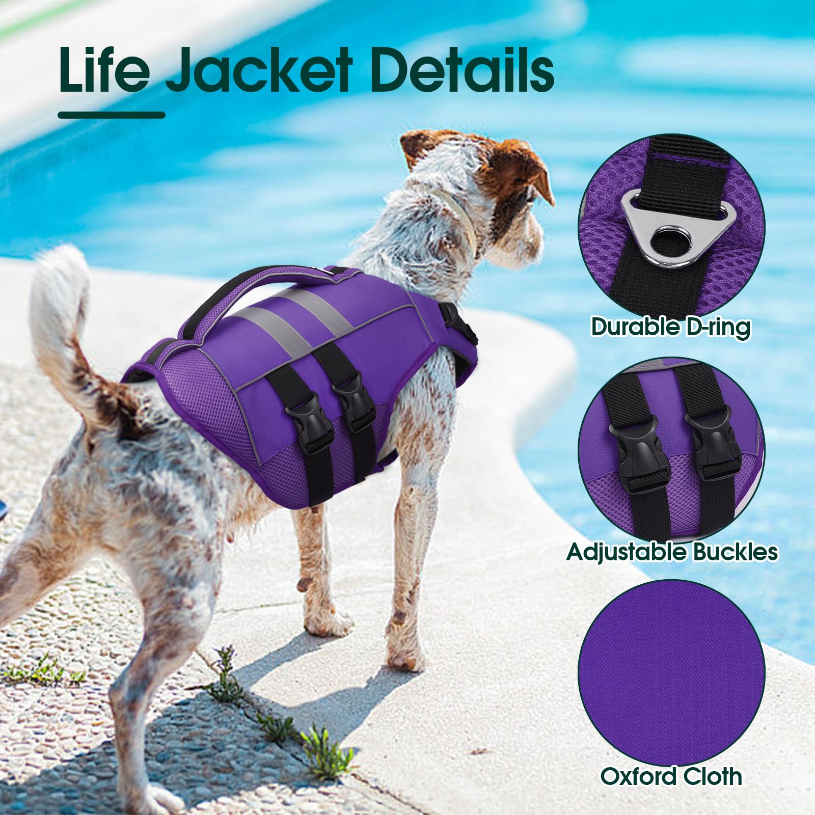Kuoser — Chaleco Salvavidas Ajustable con Asa de Rescate y Reflectores para Perro
