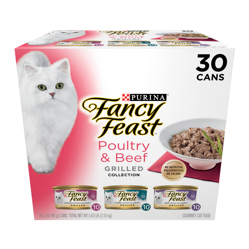 Fancy Feast Grilled — Alimento Húmedo Variedad Aves y Res para Gato (Pack de 30 latas)