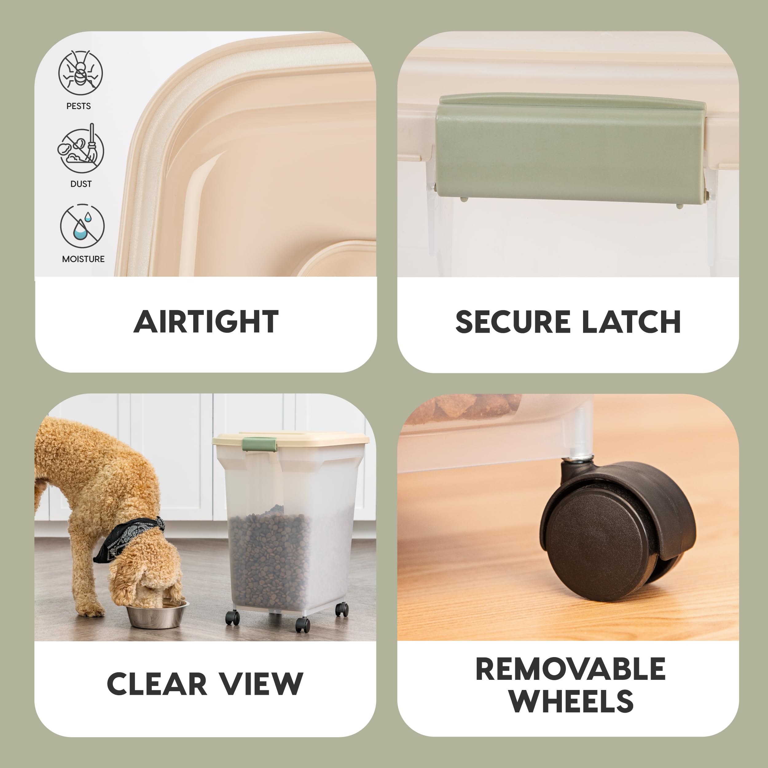 IRIS USA WeatherPro — Contenedor Hermético para Almacenamiento de Alimento con Ruedas para Perros, Gatos y Aves