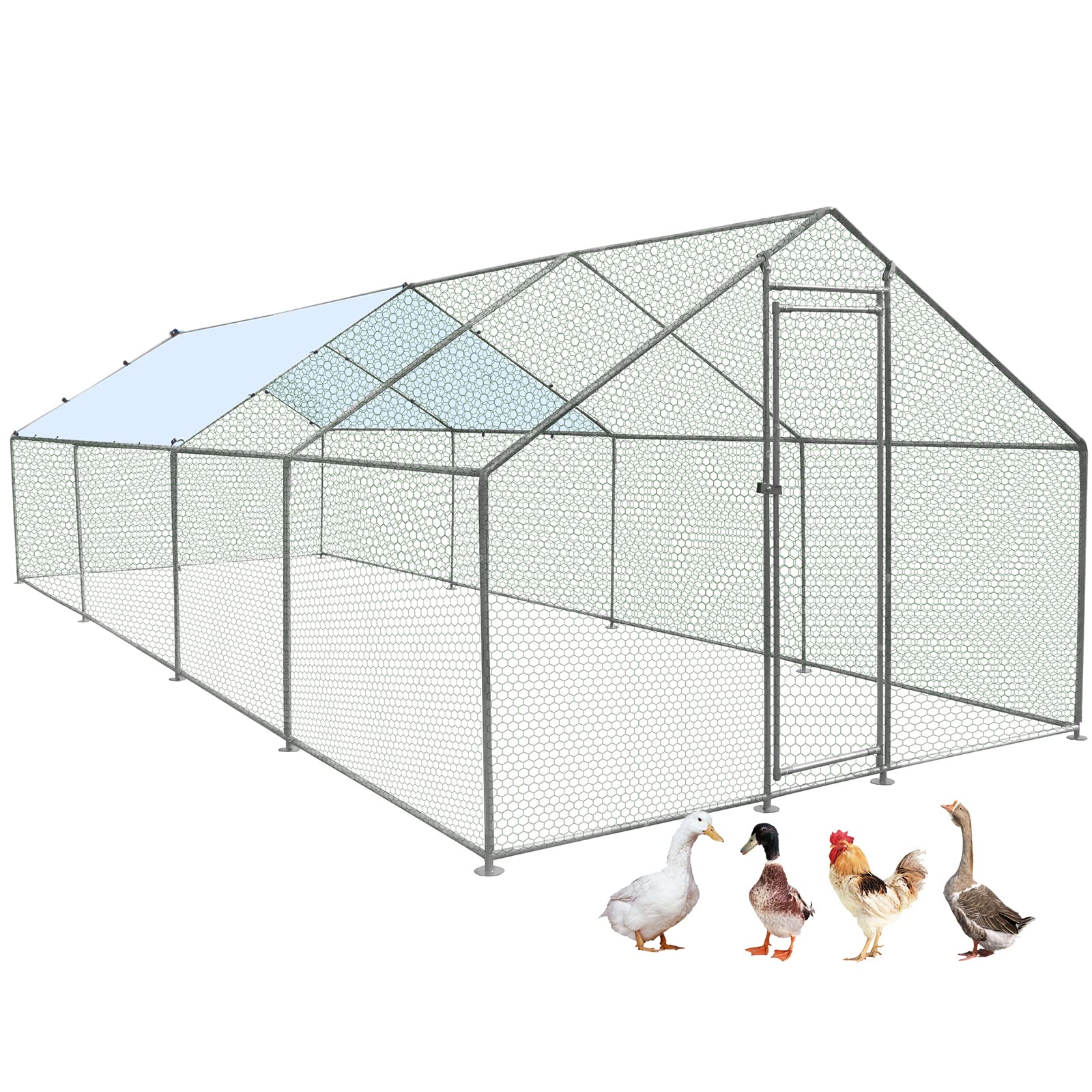 Corral para Gallinas Extra Grande con Cubierta — Jaula Metálica para Aves de Corral, Conejos, Patos y Mascotas de Exterior