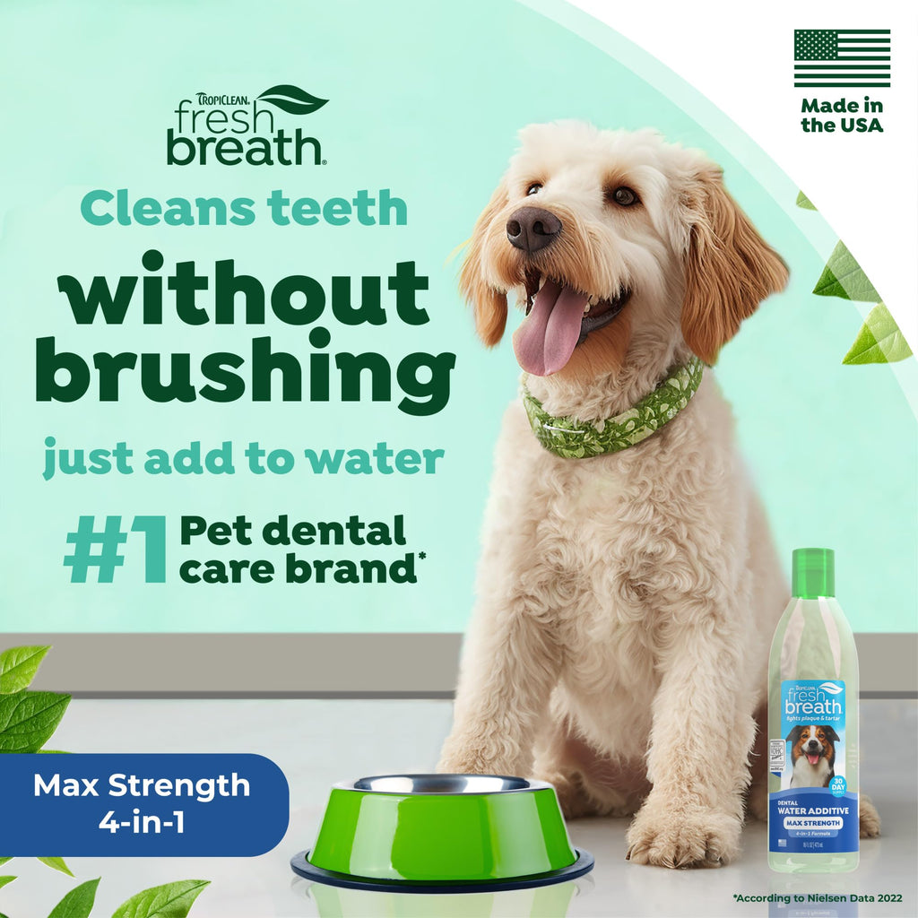 TropiClean Fresh Breath — Aditivo Dental para Agua, Limpieza de Dientes y Aliento Fresco para Perros