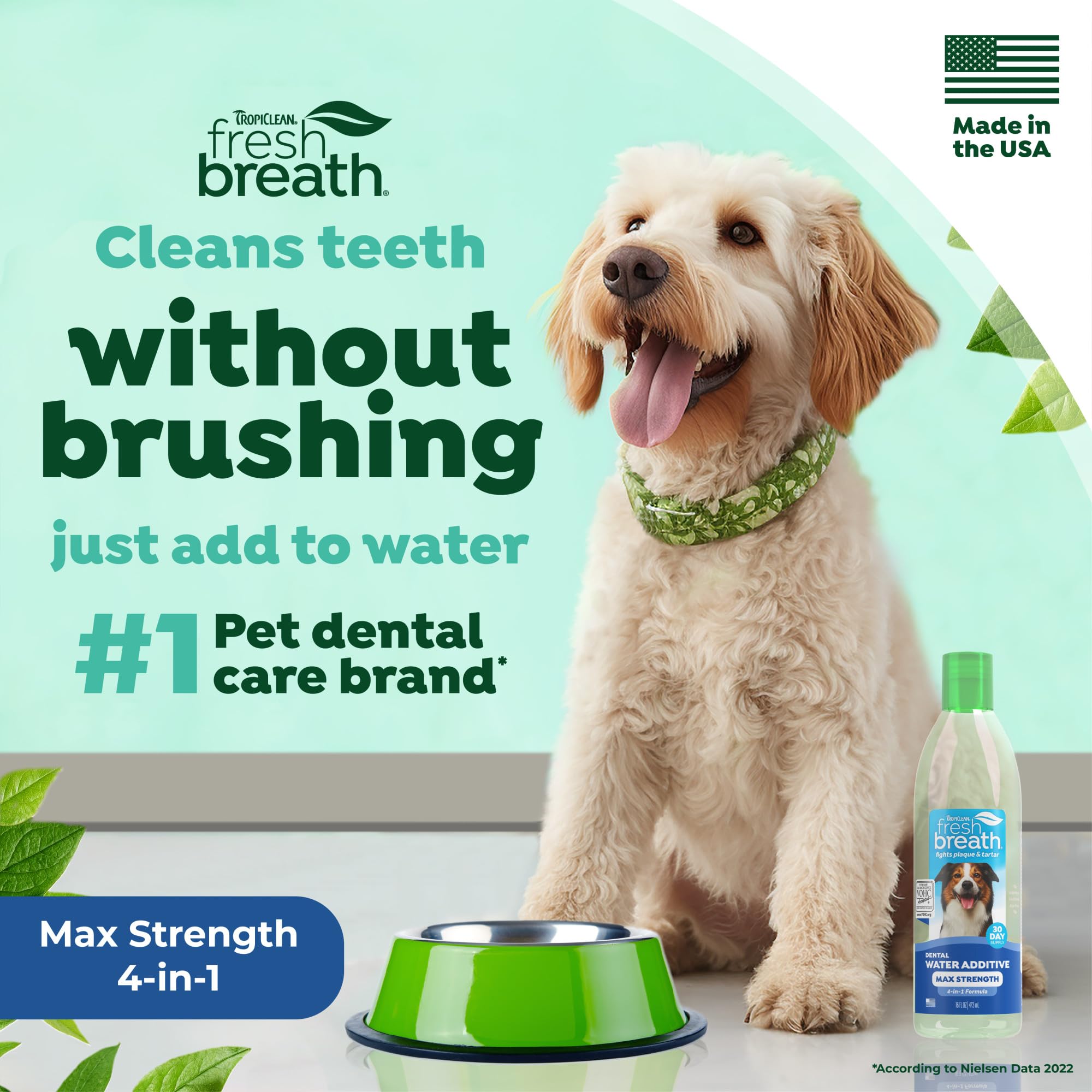 TropiClean Fresh Breath — Aditivo Dental para Agua, Limpieza de Dientes y Aliento Fresco para Perros