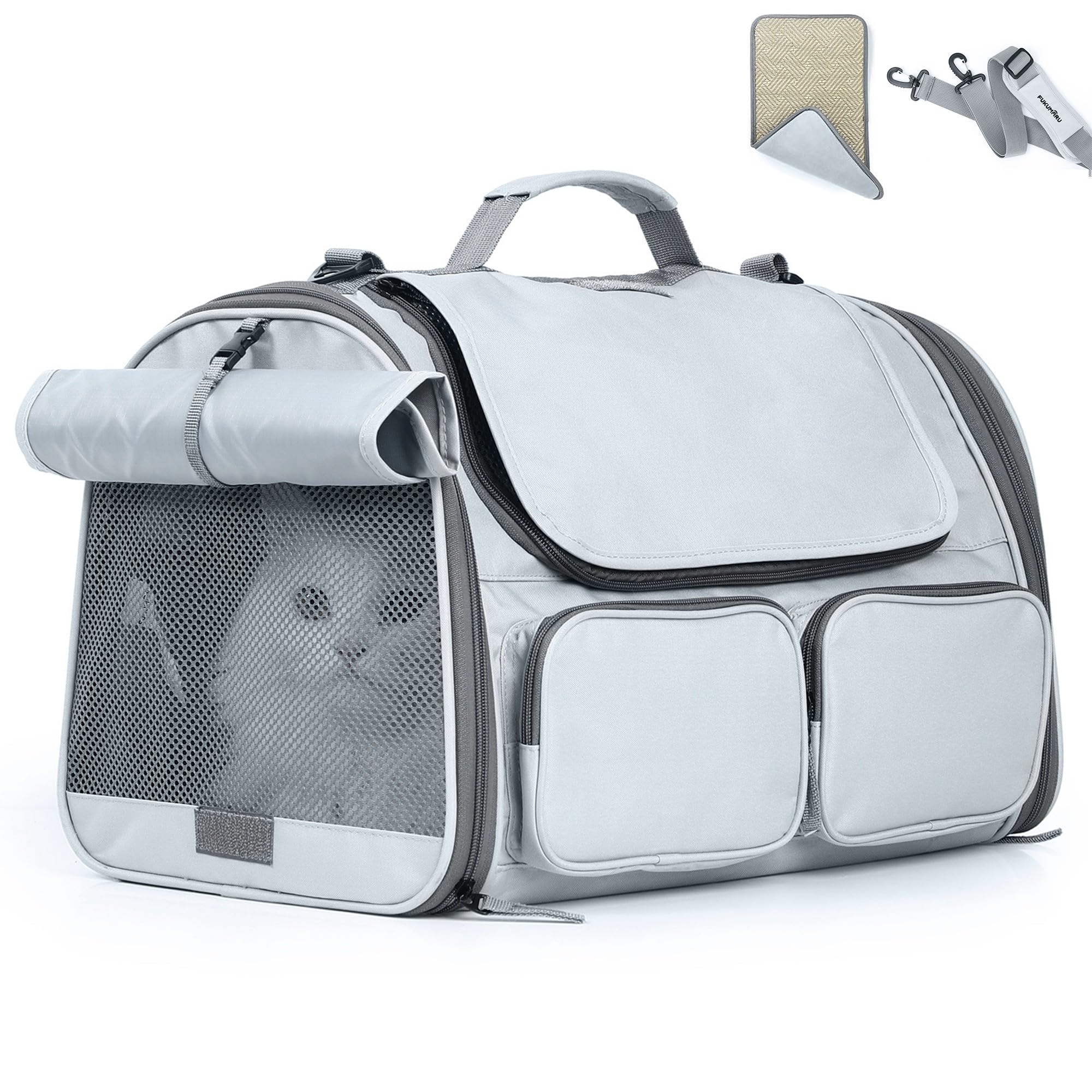 FUKUMARU — Transportadora para Gato y Perro Pequeño Aprobada por Aerolíneas con 4 Puertas de Acceso y Cojín Lavable