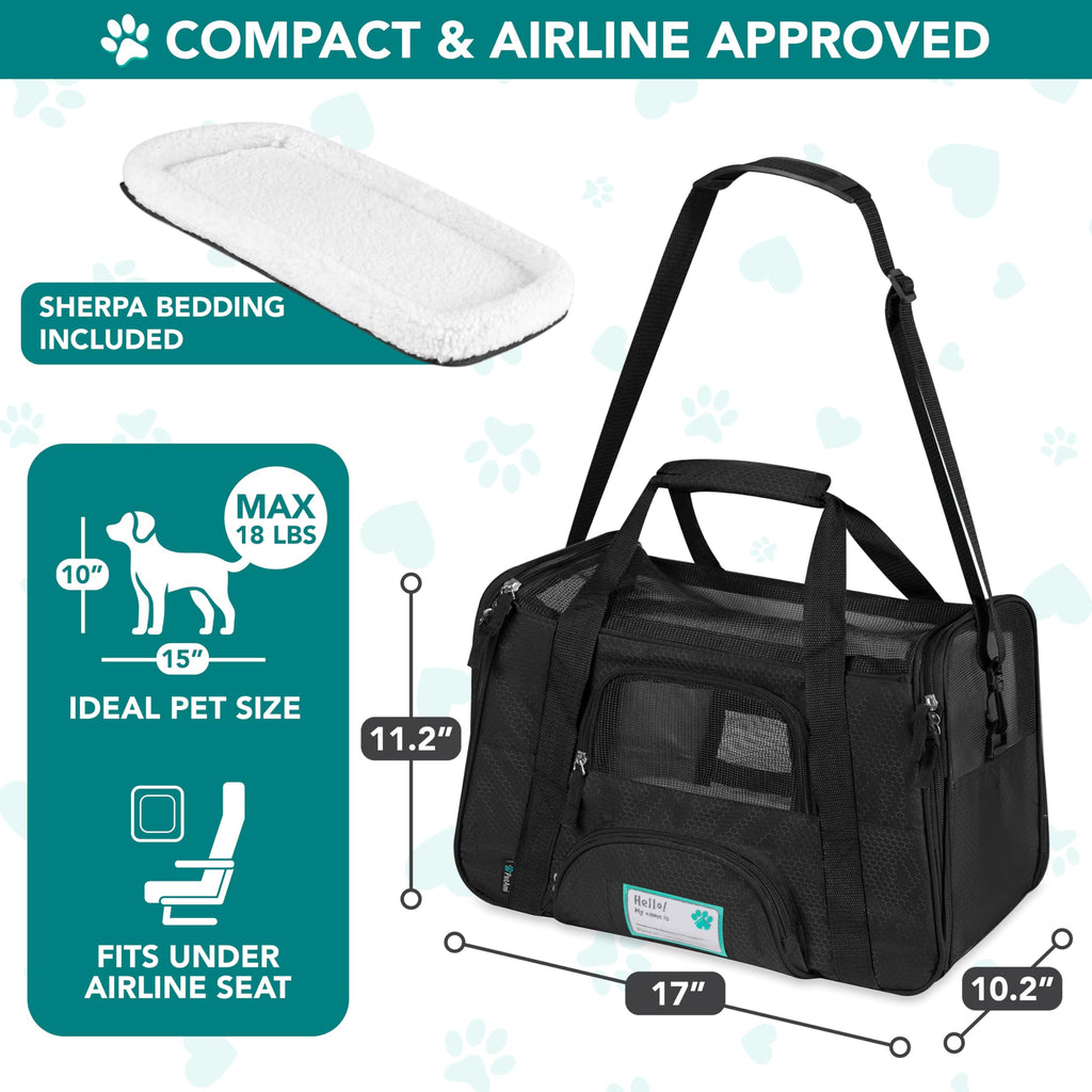 PetAmi — Transportadora de Viaje Aprobada por Aerolíneas con Cama Sherpa para Gatos y Perros Pequeños