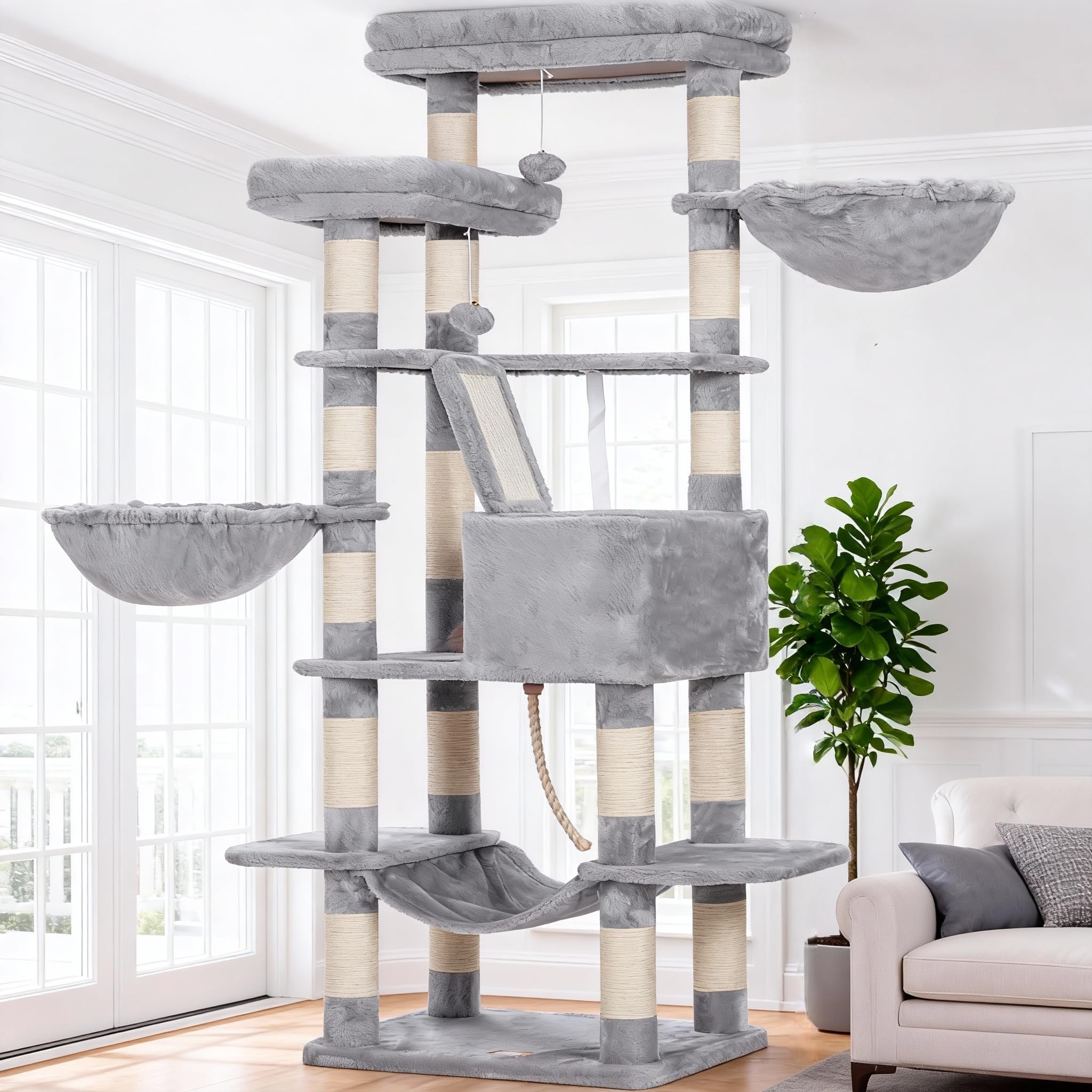 Heybly Torre para Gatos Grandes — Árbol Multinivel con Perchas Anchas, Cueva y Tablero Rascador para Gatos de hasta 9 kg