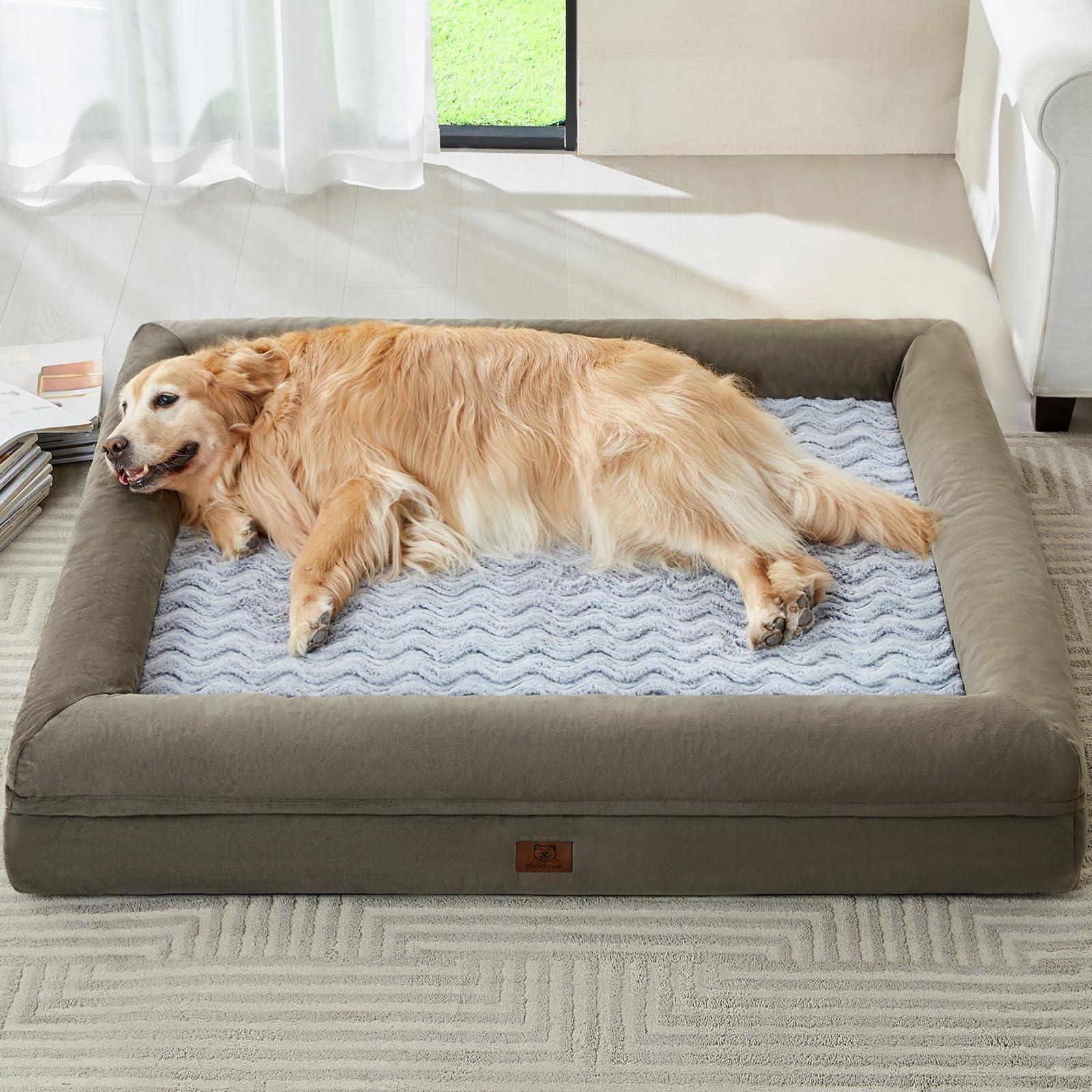 WNPETHOME — Cama Ortopédica Sofá para Perro XL con Cubierta Extraíble Impermeable y Bordes Acolchados