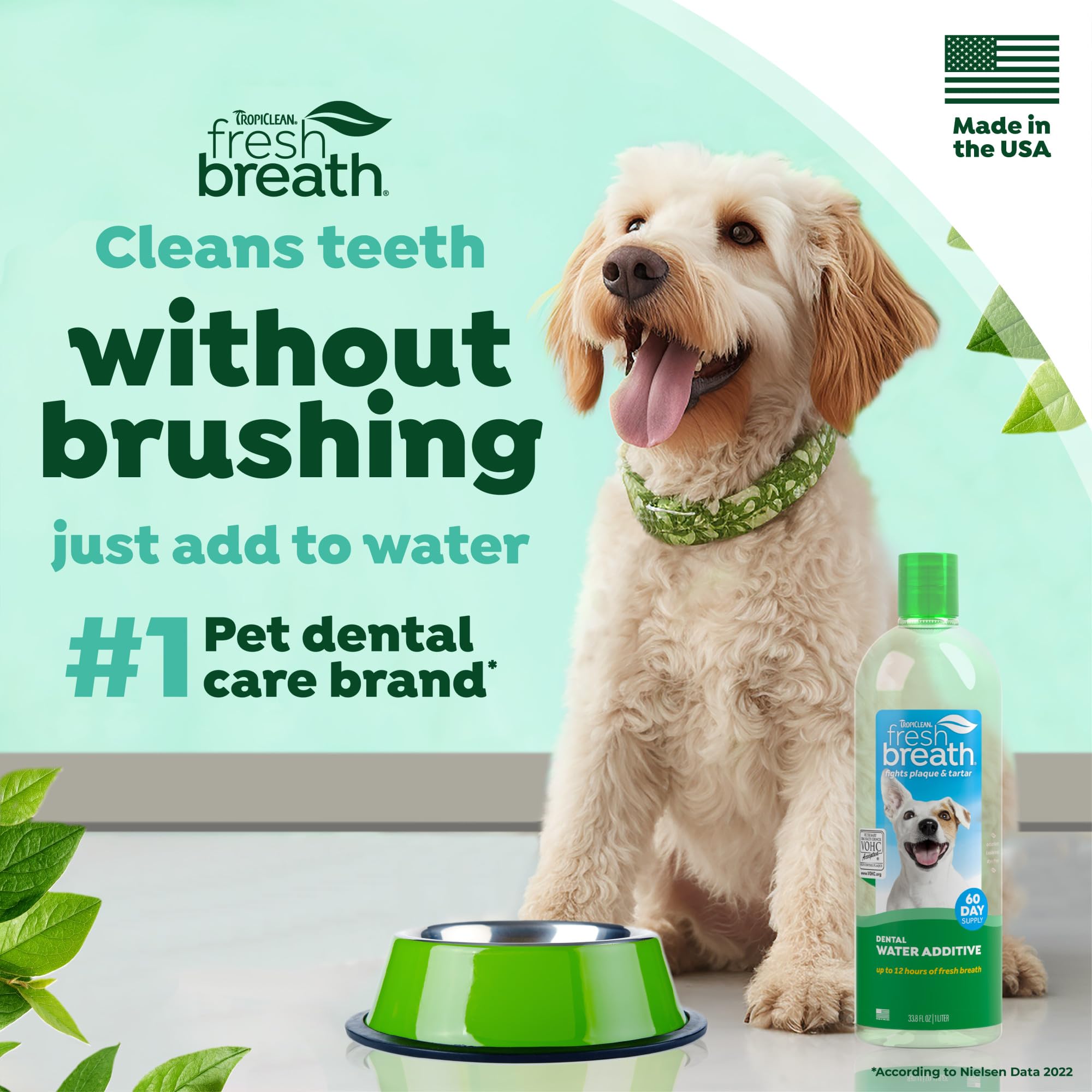 TropiClean Fresh Breath — Aditivo Dental para Agua, Limpieza de Dientes y Aliento Fresco para Perros