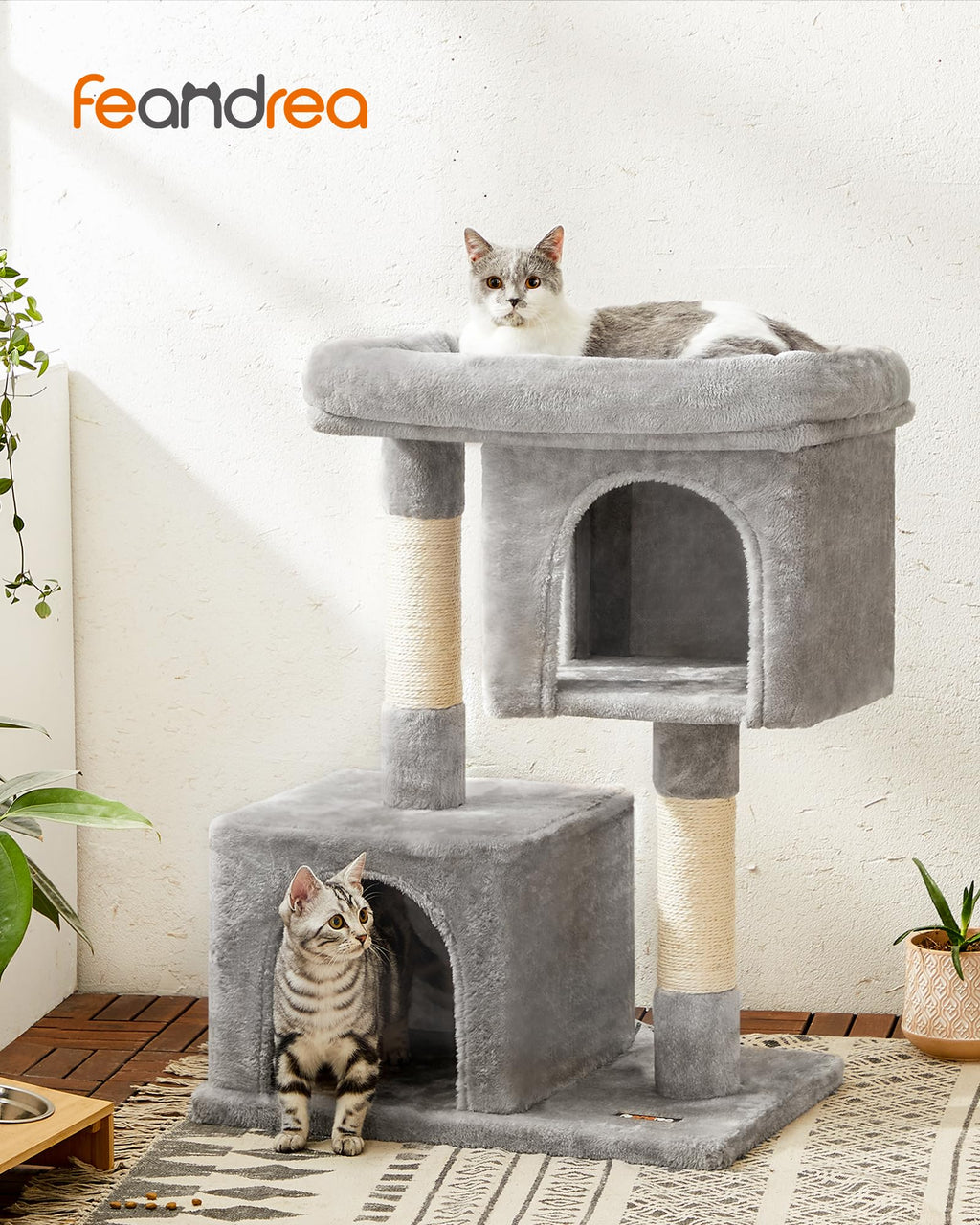 Feandrea — Torre Rascador para Gatos con Condo, Perchas y Postes de Sisal