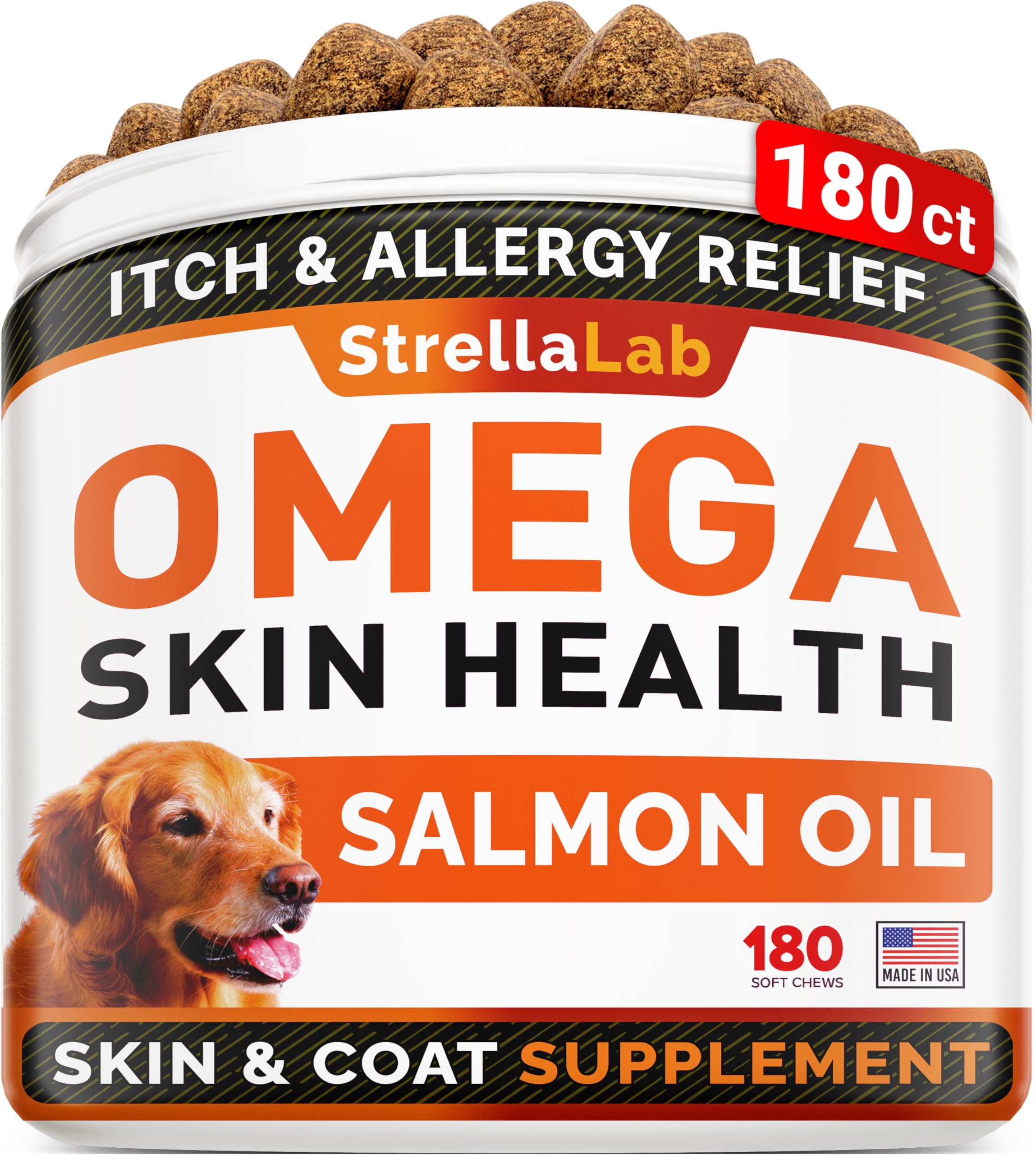 StrellaLab Fish Oil — Gomitas de Omega 3 para Perros con Alivio de Alergias, Comezón y Muda de Pelo