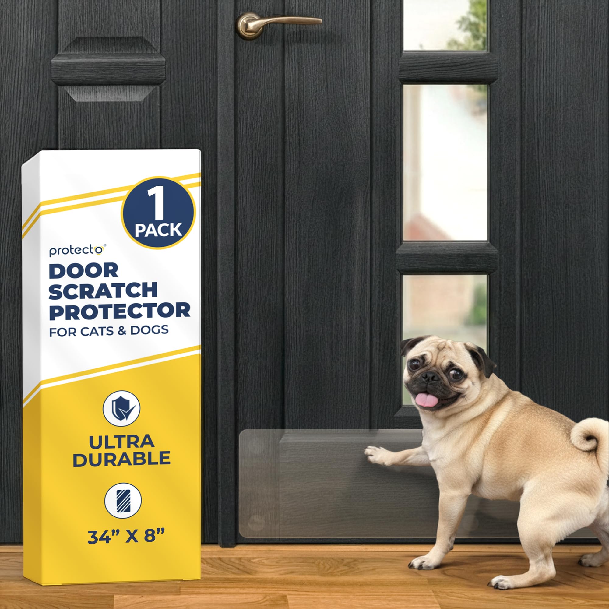 PROTECTO Heavy Duty Door Protector from Dog Scratching, Clear Door Scratch Protector, Easy & Quick to Install on Window, Wall, Screen & Sliding Doors, Cat Scratch Guard for Indoors Outdoors