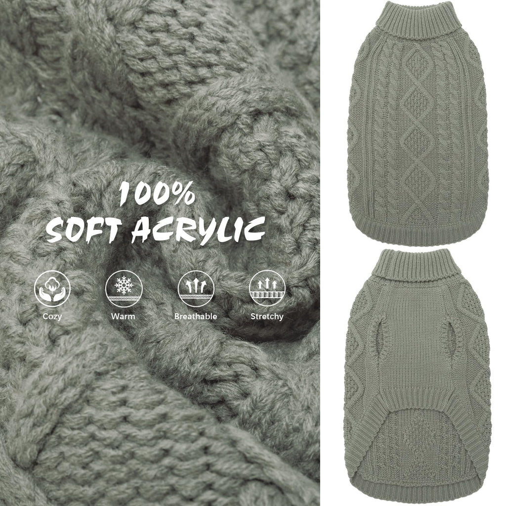 Suéter Tejido Térmico con Cuello Alto para Perros — Jersey Clásico de Punto Cable Cálido para Cachorros y Gatos Pequeños, Medianos y Grandes