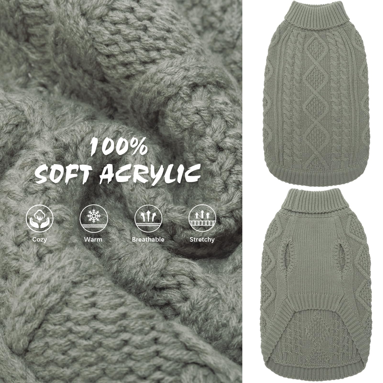 Suéter Tejido Térmico con Cuello Alto para Perros — Jersey Clásico de Punto Cable Cálido para Cachorros y Gatos Pequeños, Medianos y Grandes