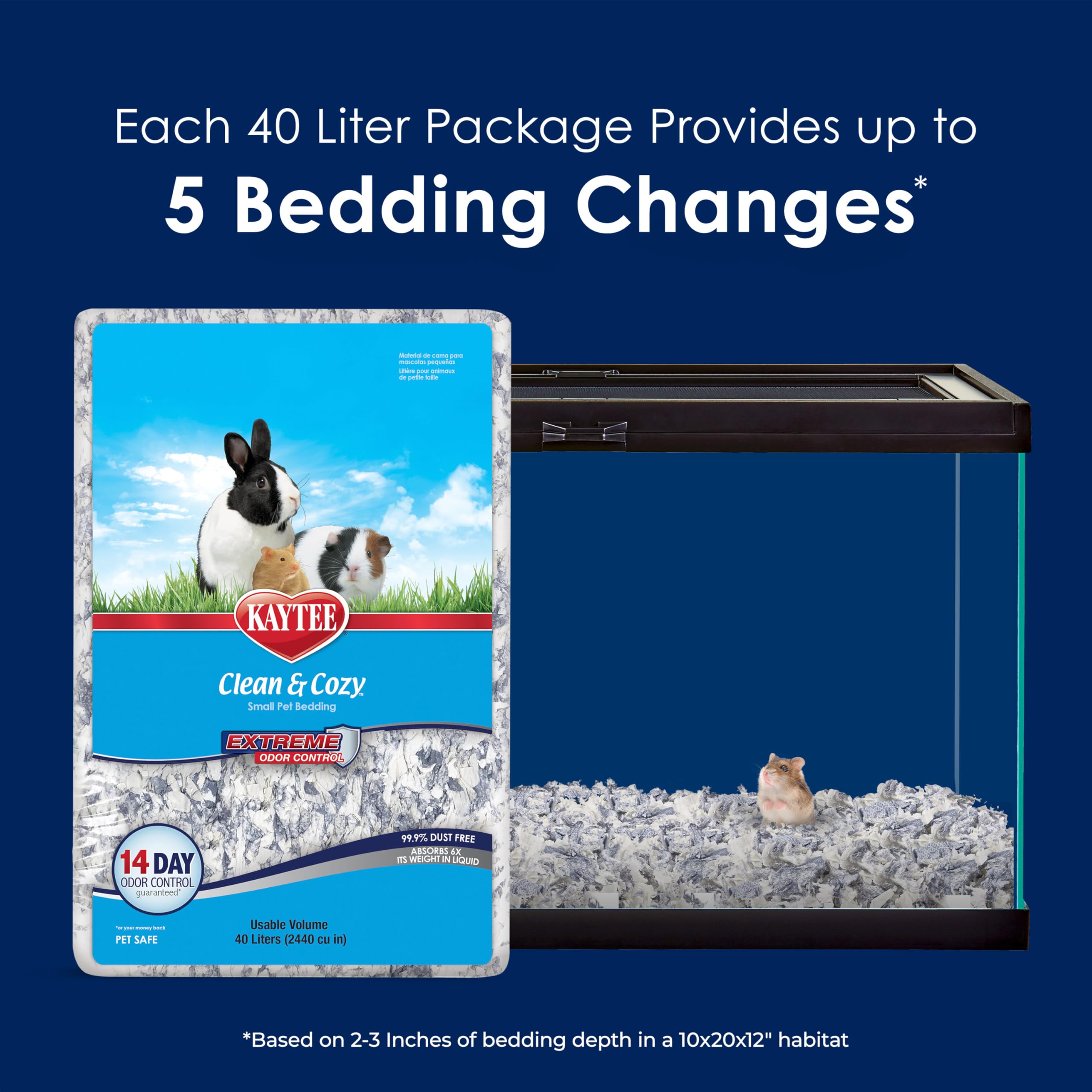 Kaytee Clean & Cozy Extreme Odor Control — Cama y Sustrato Absorbente con Control de Olores para Cobayos, Conejos, Hámsters, Jerbos y Chinchillas