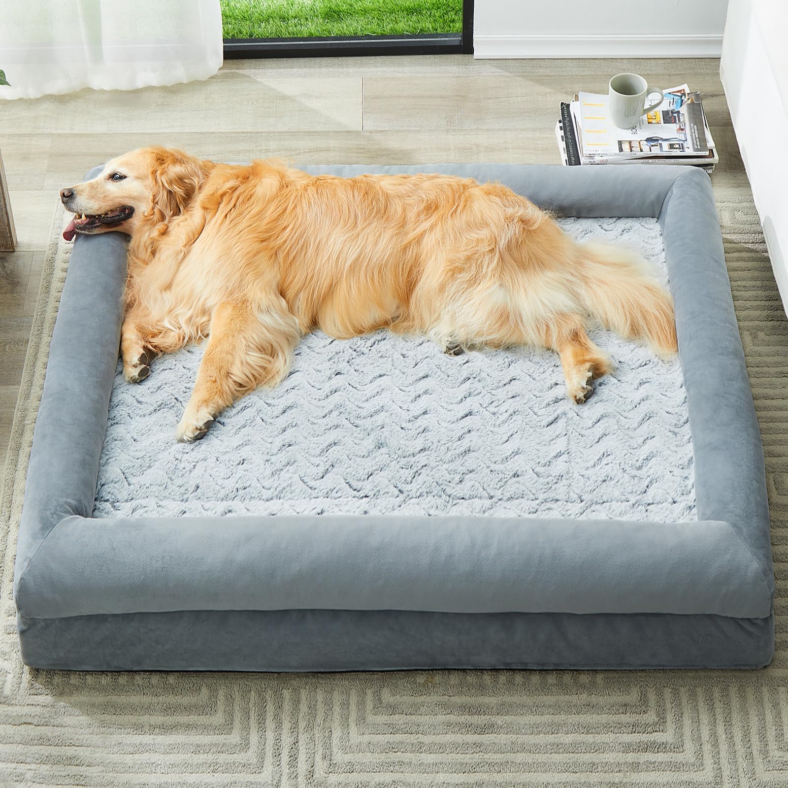 WNPETHOME — Cama Ortopédica Sofá para Perro XL con Cubierta Extraíble Impermeable y Bordes Acolchados