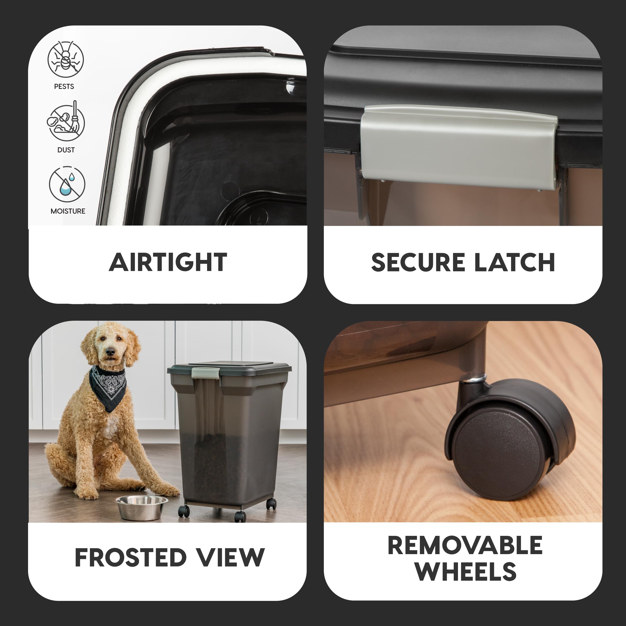 IRIS USA WeatherPro — Contenedor Hermético para Almacenamiento de Alimento con Ruedas para Perros, Gatos y Aves