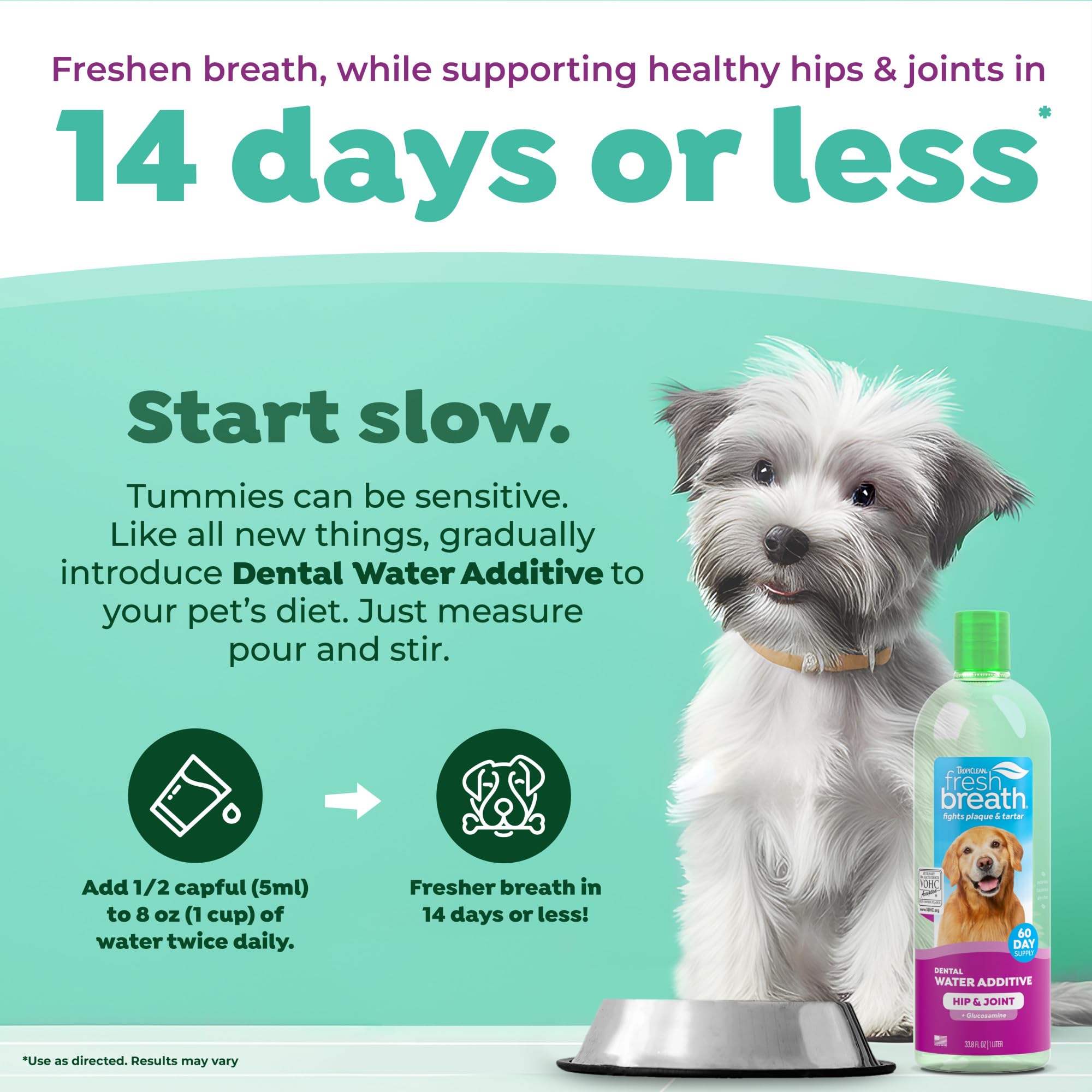 TropiClean Fresh Breath — Aditivo Dental para Agua, Limpieza de Dientes y Aliento Fresco para Perros