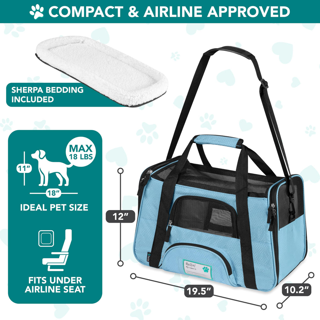 PetAmi — Transportadora de Viaje Aprobada por Aerolíneas con Cama Sherpa para Gatos y Perros Pequeños