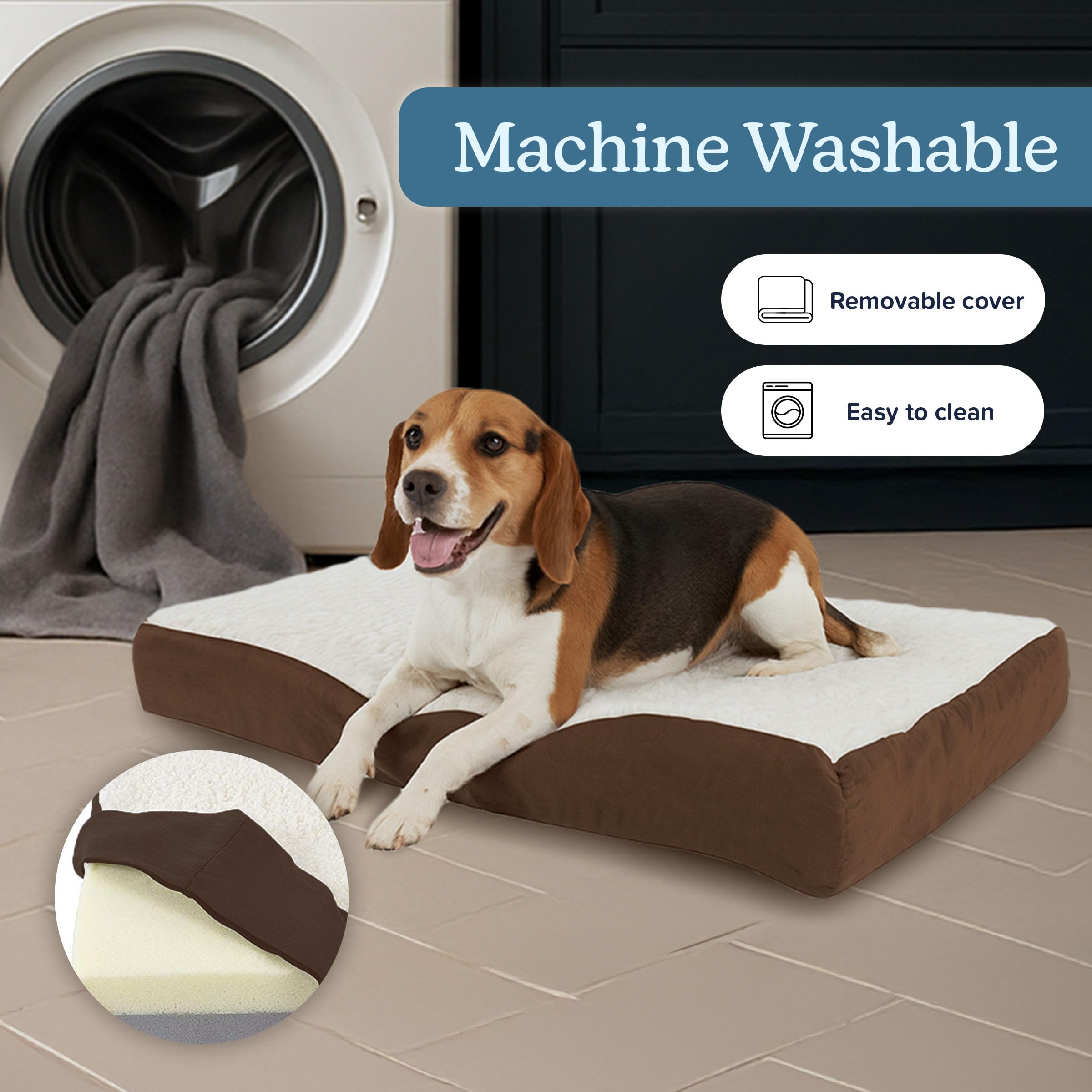 Petmaker — Cama Ortopédica con Memory Foam y Cubierta de Sherpa Lavable para Perro
