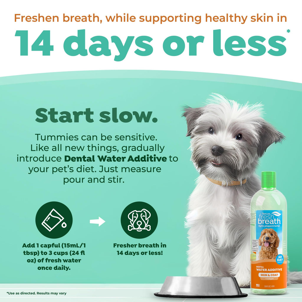 TropiClean Fresh Breath — Aditivo Dental para Agua, Limpieza de Dientes y Aliento Fresco para Perros
