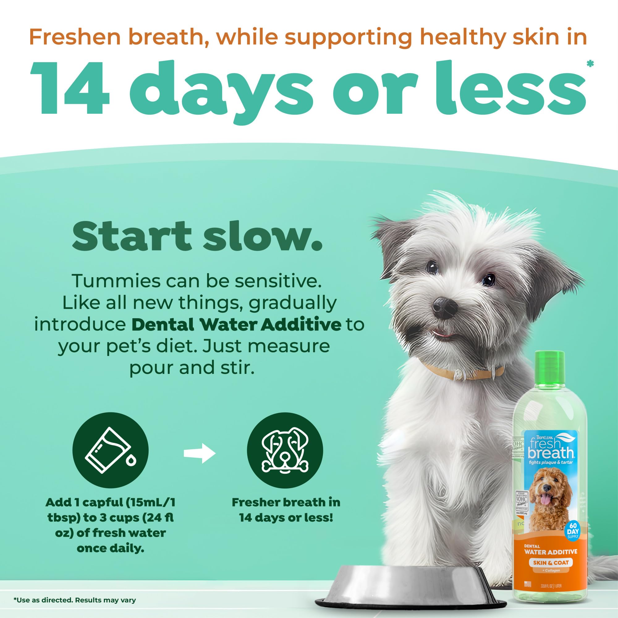 TropiClean Fresh Breath — Aditivo Dental para Agua, Limpieza de Dientes y Aliento Fresco para Perros