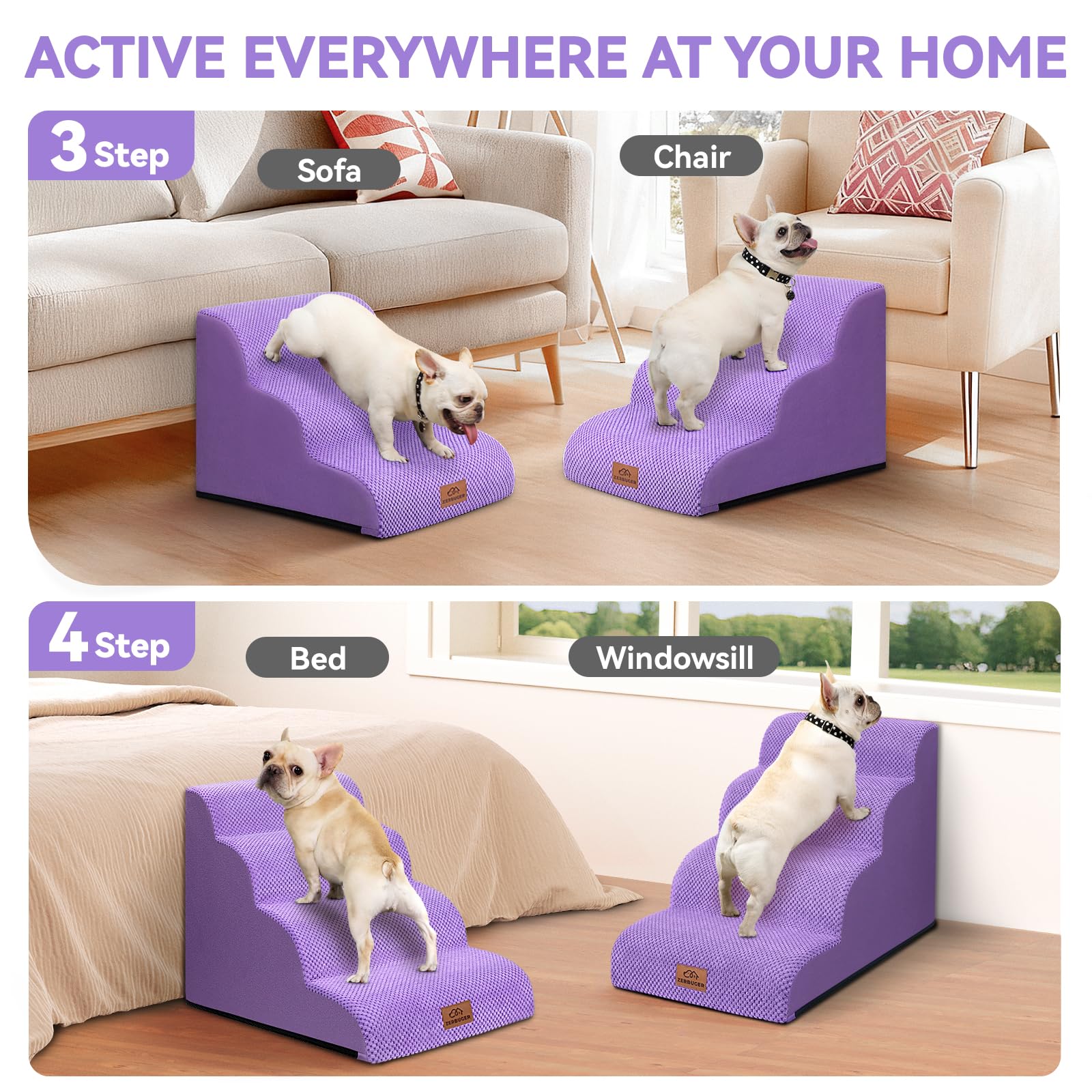 Zerbuger — Escalera y Rampa de Espuma para Perros y Gatos — Escalones Antideslizantes para Cama, Sofá y Silla