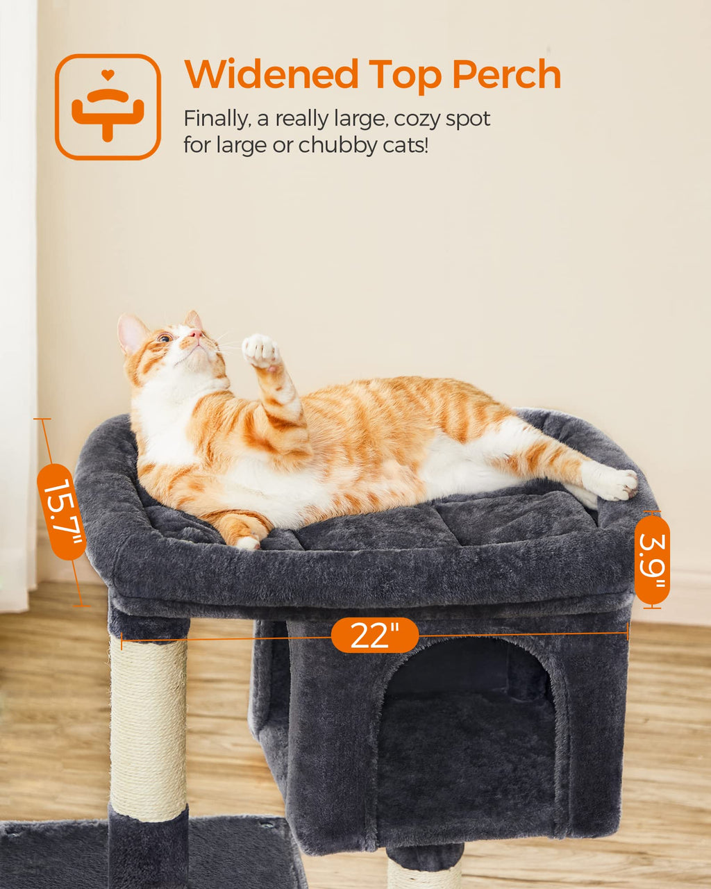 Feandrea — Torre Rascador para Gatos con Condo, Perchas y Postes de Sisal
