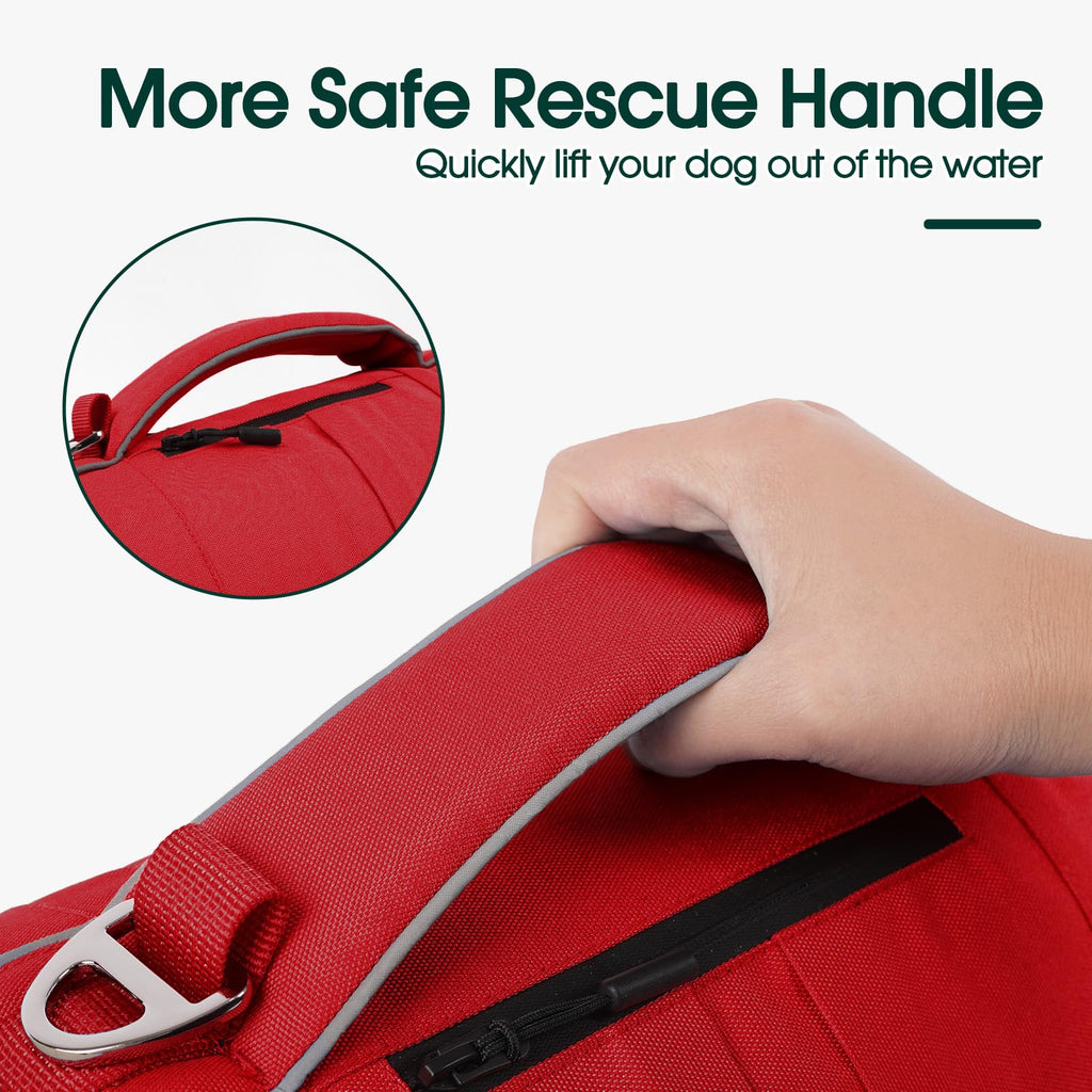 Kuoser — Chaleco Salvavidas con Alta Flotación, Tiras Reflectantes y Asa de Rescate para Perros